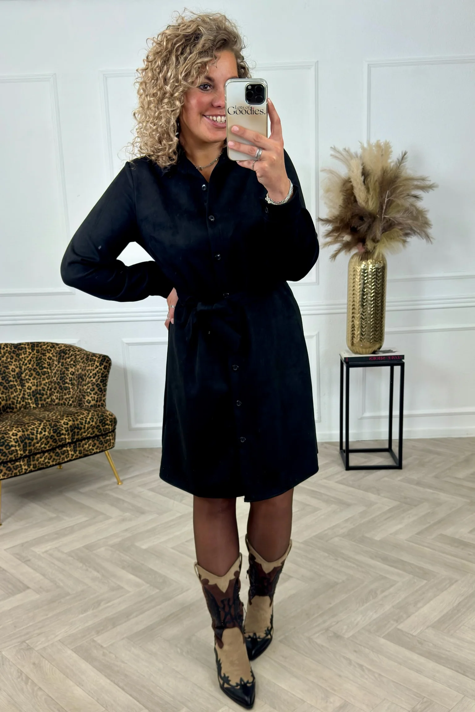 Suedine Strik Dress - Black - Image 4