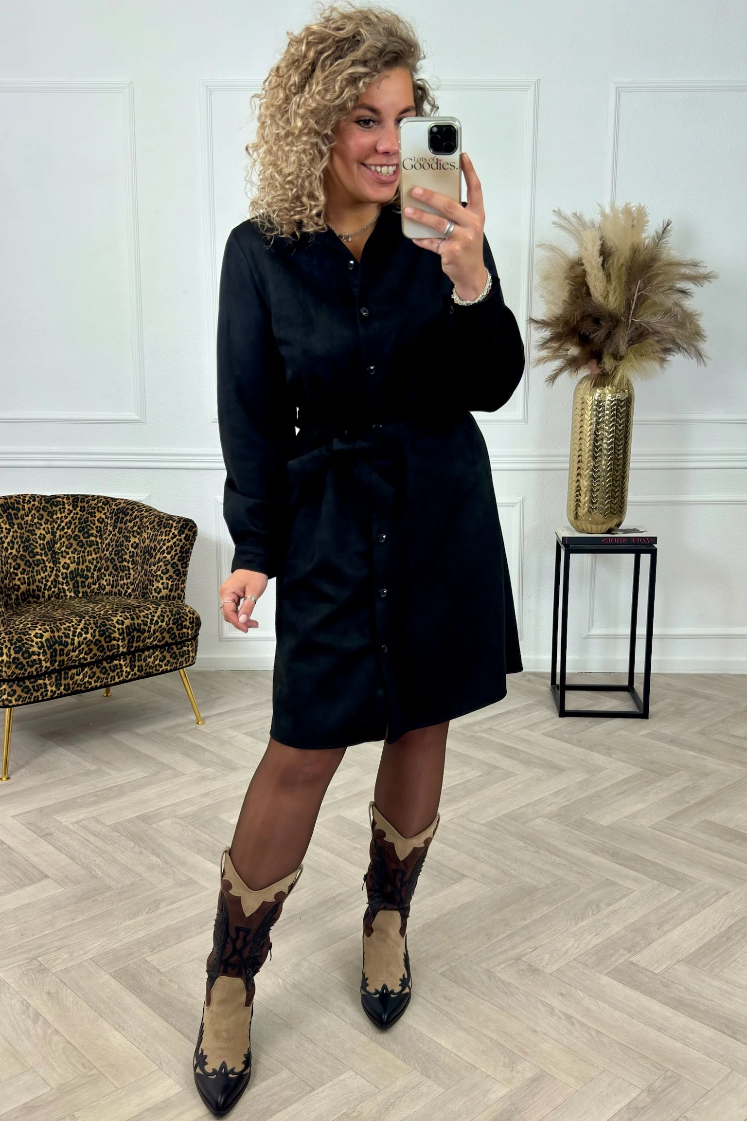 Suedine Strik Dress - Black - Image 5