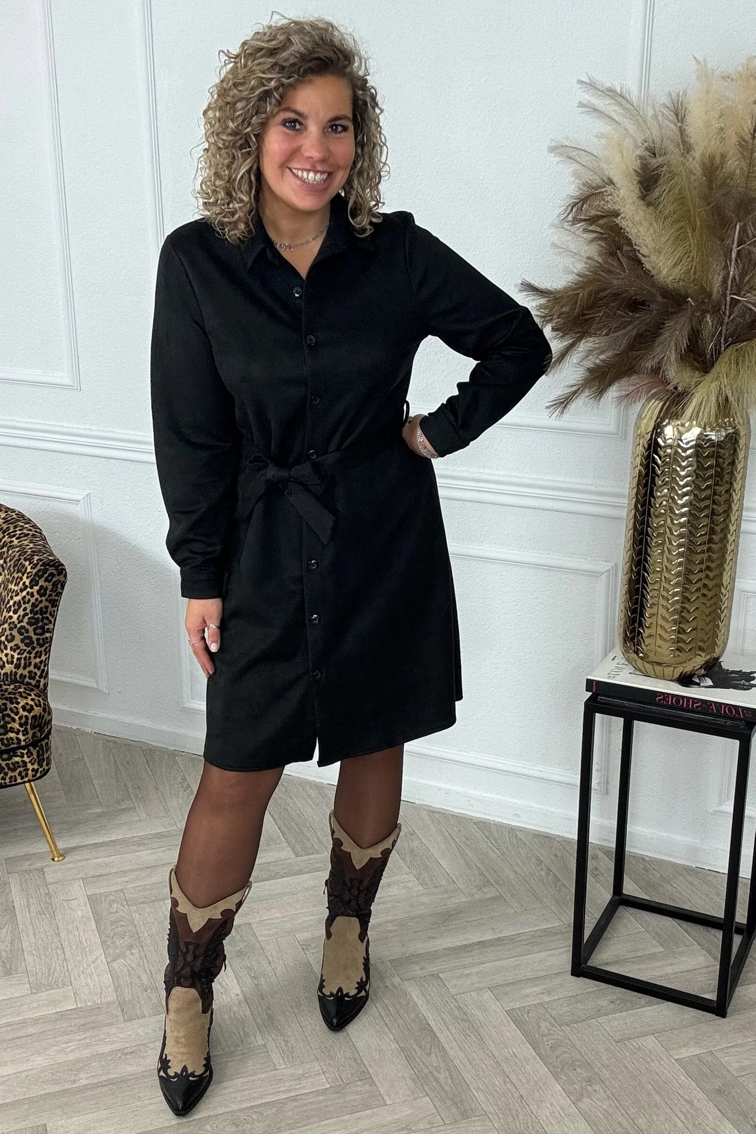 Suedine Strik Dress - Black - Image 8