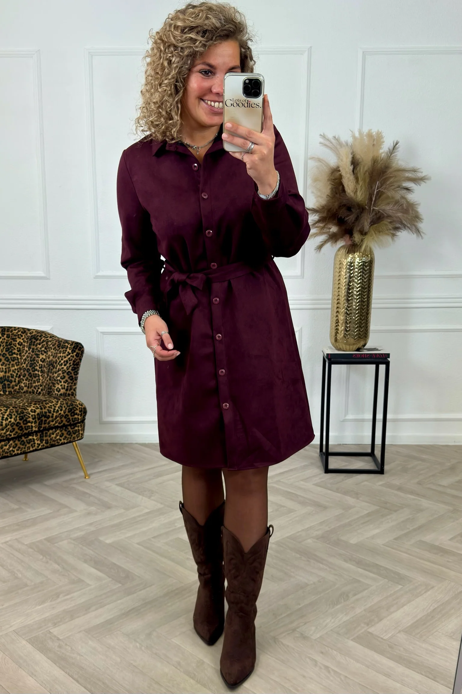 Suedine Strik Dress - Bordeaux - Image 3