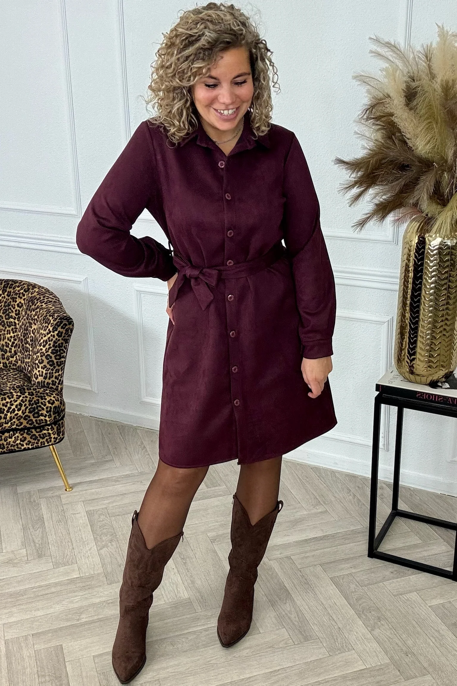Suedine Strik Dress - Bordeaux - Image 4