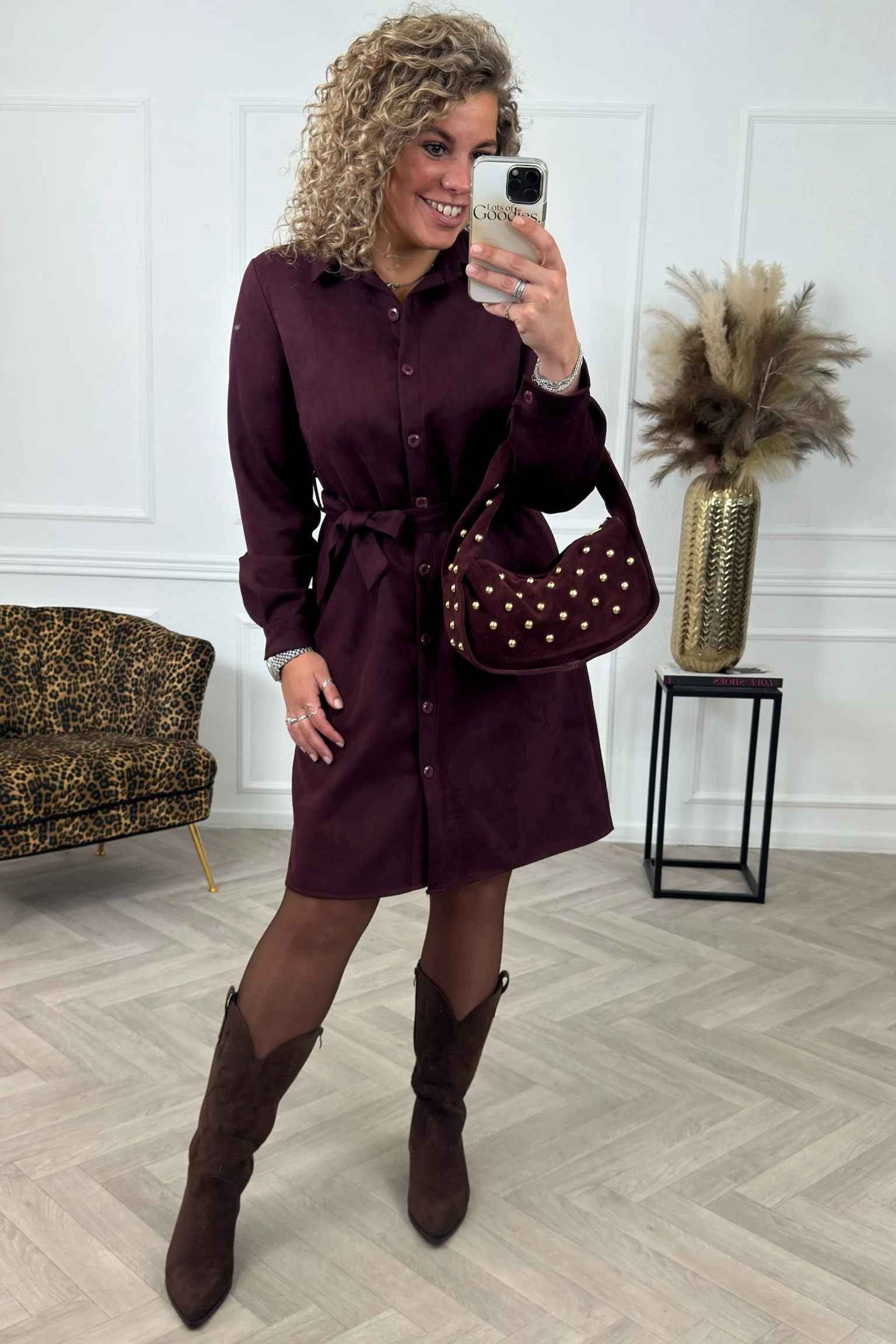 Suedine Strik Dress - Bordeaux - Image 6