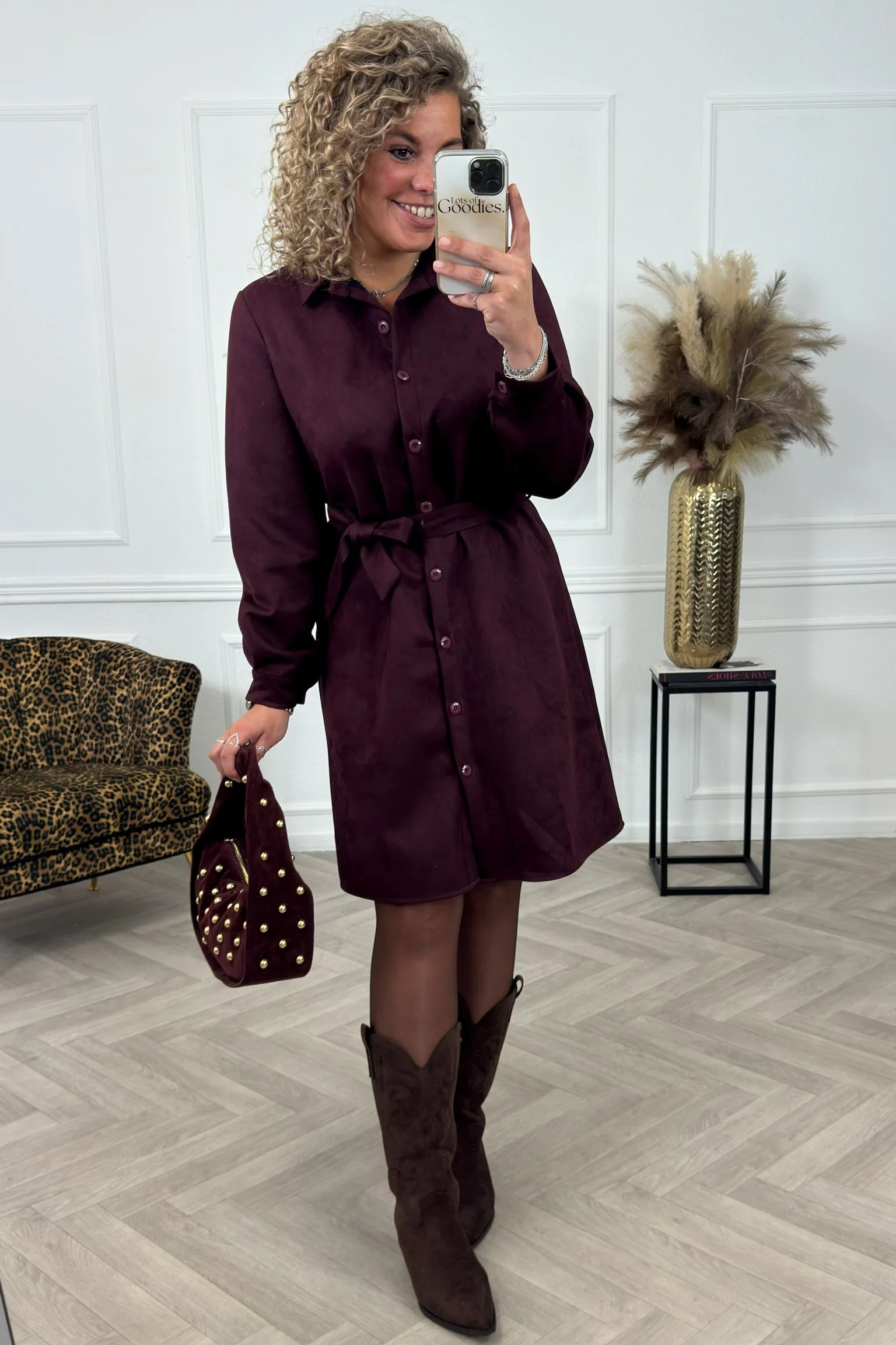 Suedine Strik Dress - Bordeaux - Image 7