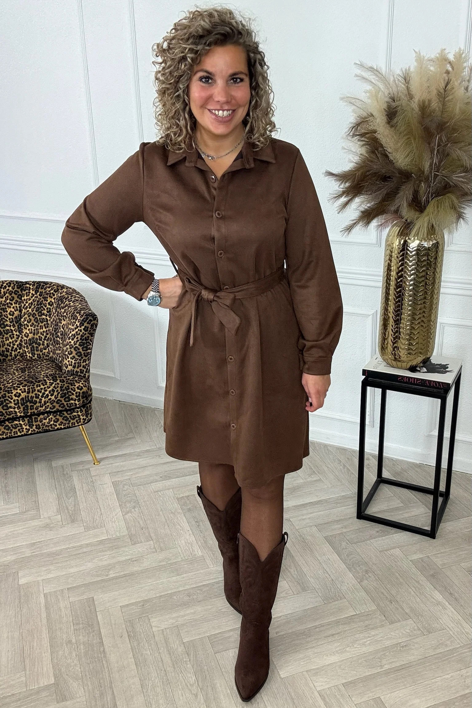 Suedine Strik Dress - Brown