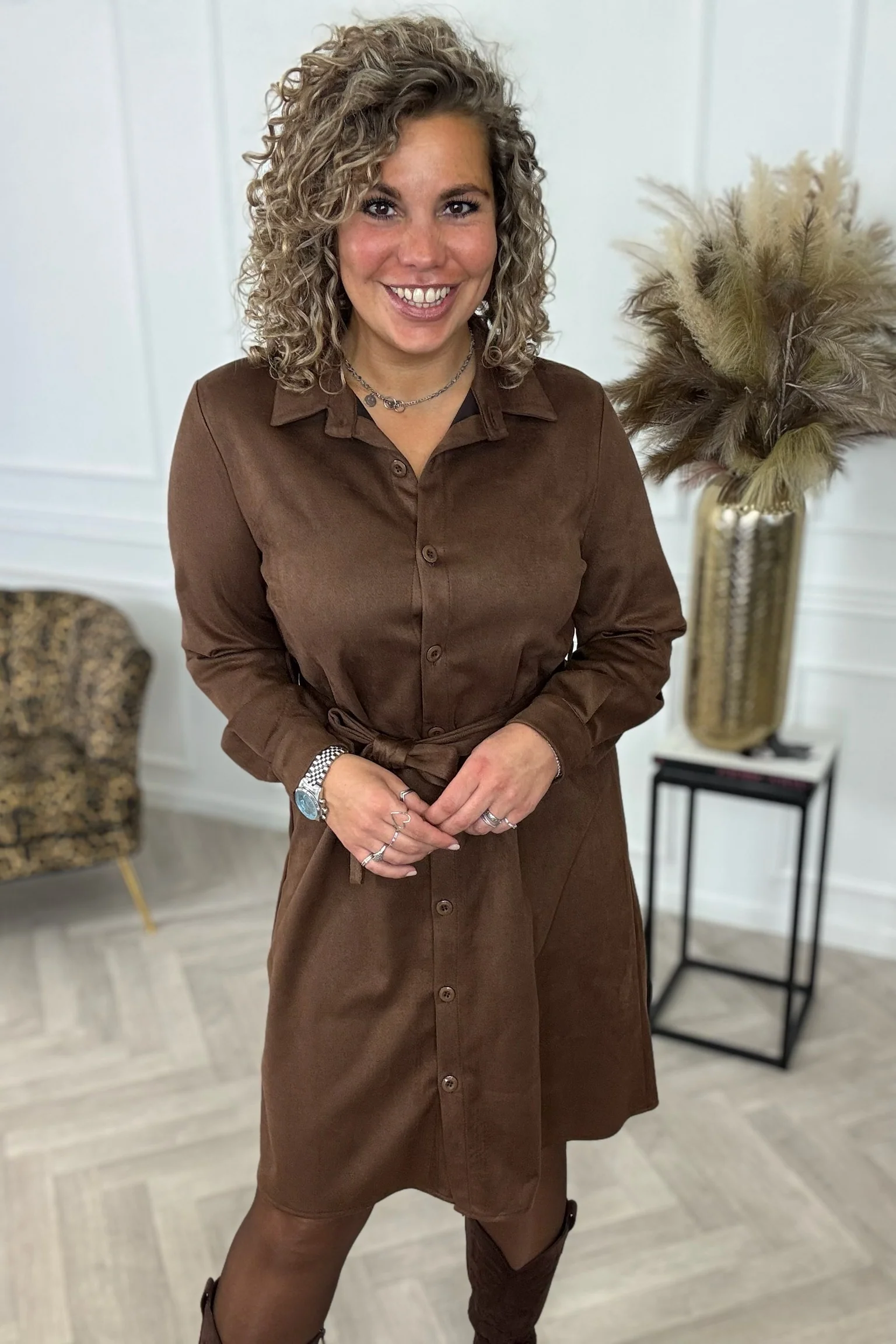 Suedine Strik Dress - Brown - Image 4
