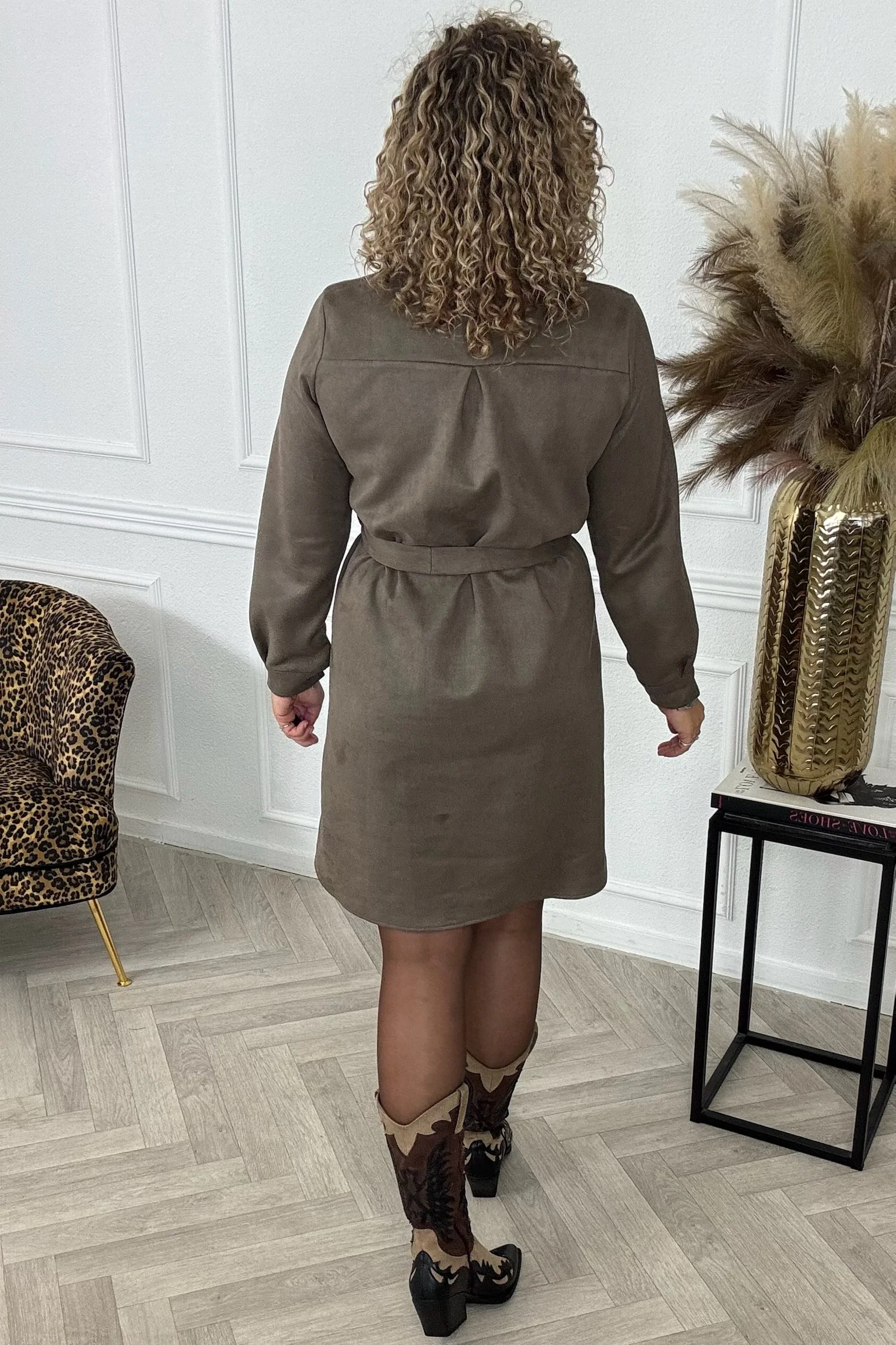 Suedine Strik Dress - Taupe - Image 2