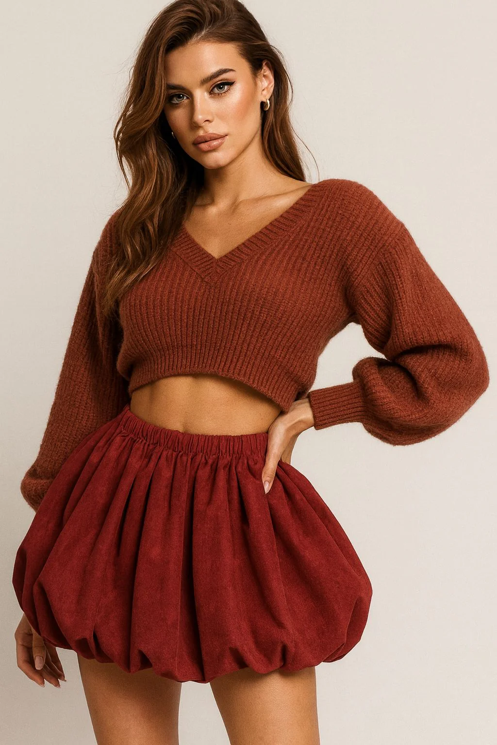 Suedine Balloon Skirt - Bordeaux