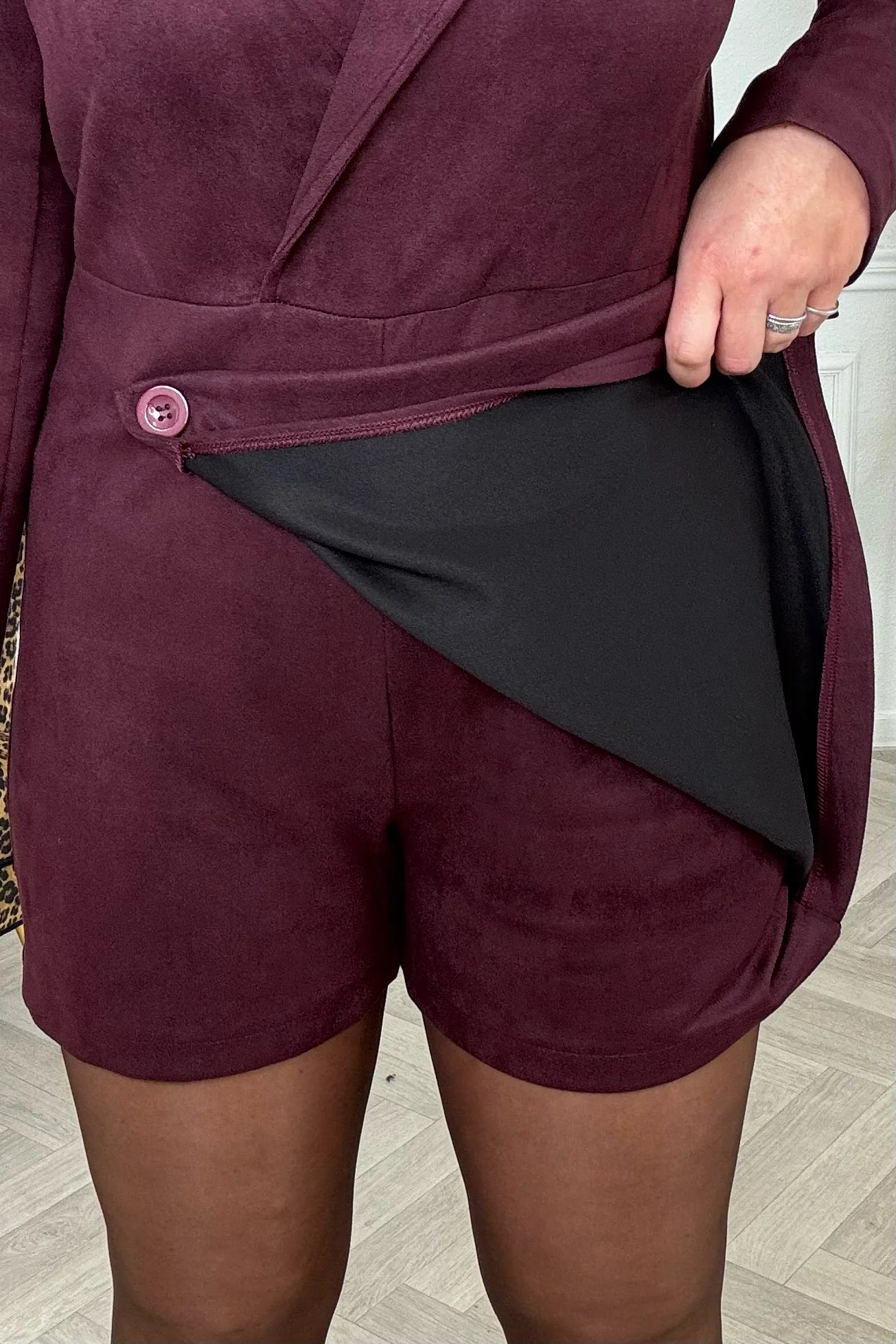 Suedine Button Playsuit - Bordeaux - Image 3