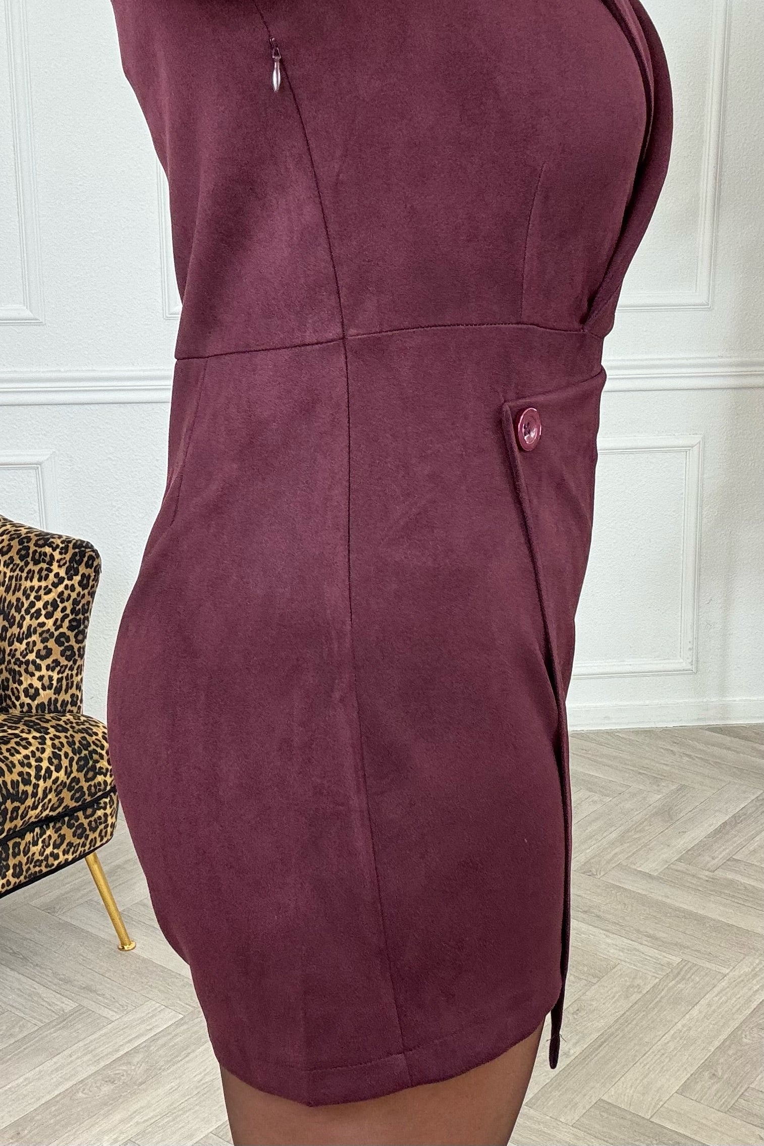 Suedine Button Playsuit - Bordeaux - Image 4