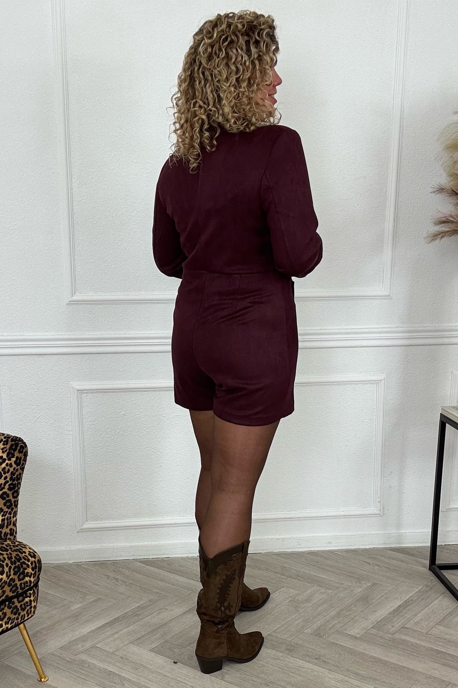 Suedine Button Playsuit - Bordeaux - Image 5