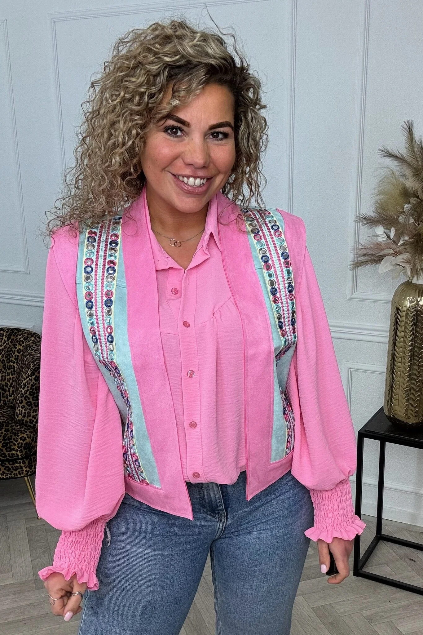 Suedine Letty Gilet - Light Blue/Pink