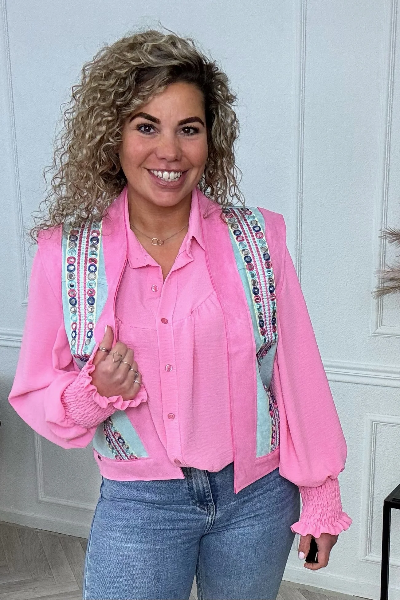 Suedine Letty Gilet - Light Blue/Pink - Image 3