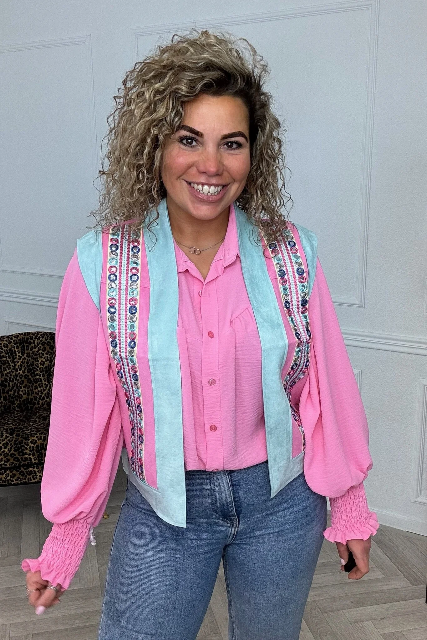 Suedine Letty Gilet - Pink/Lightblue