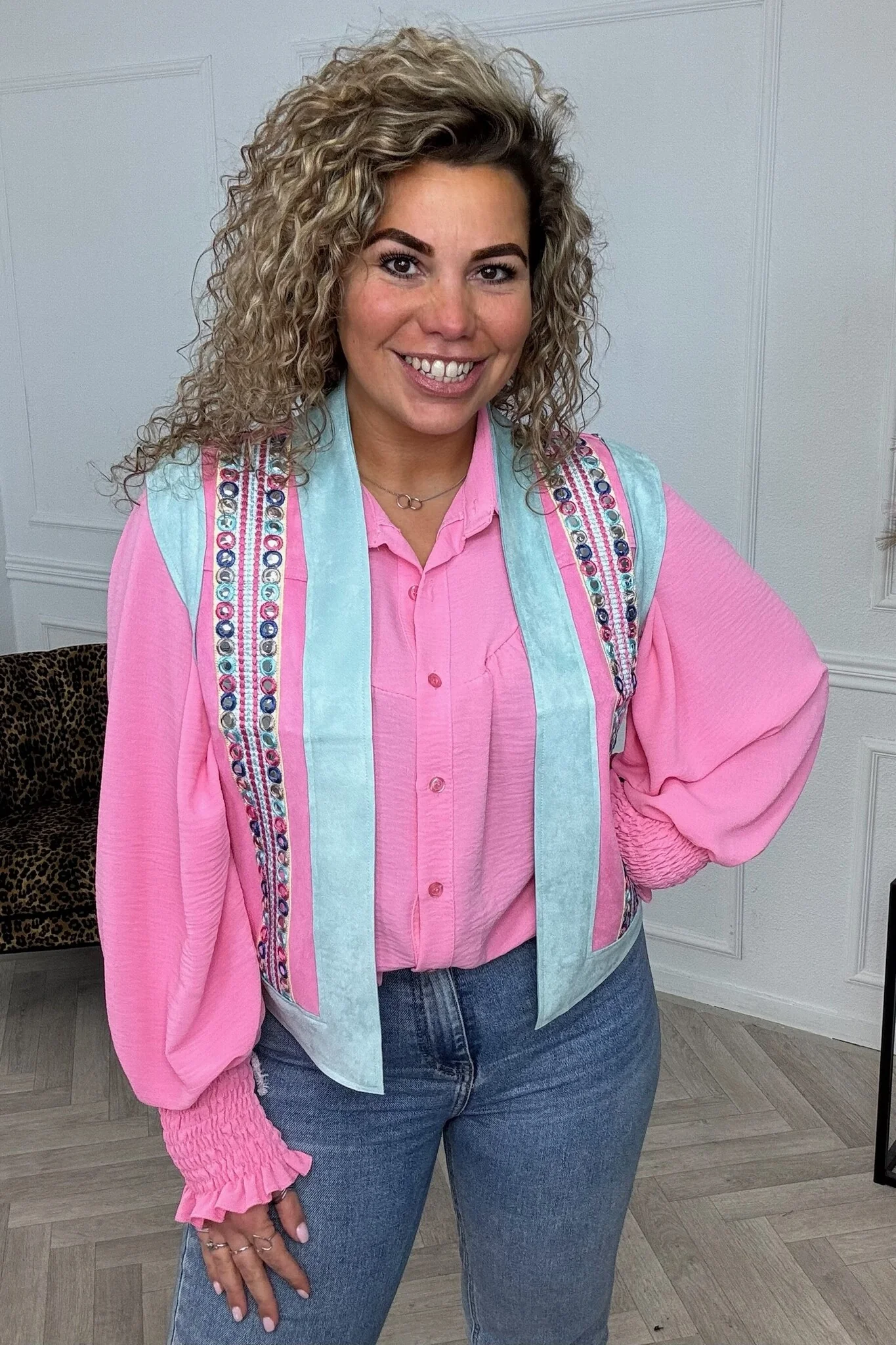 Suedine Letty Gilet - Pink/Lightblue - Image 2