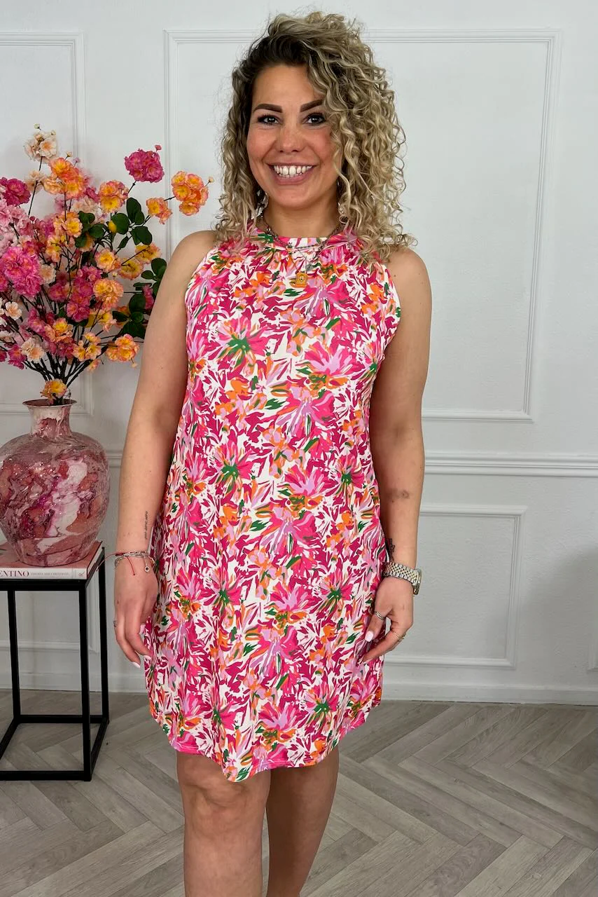 Summer Halter Flower Dress - Fuchsia/Pink - Image 2