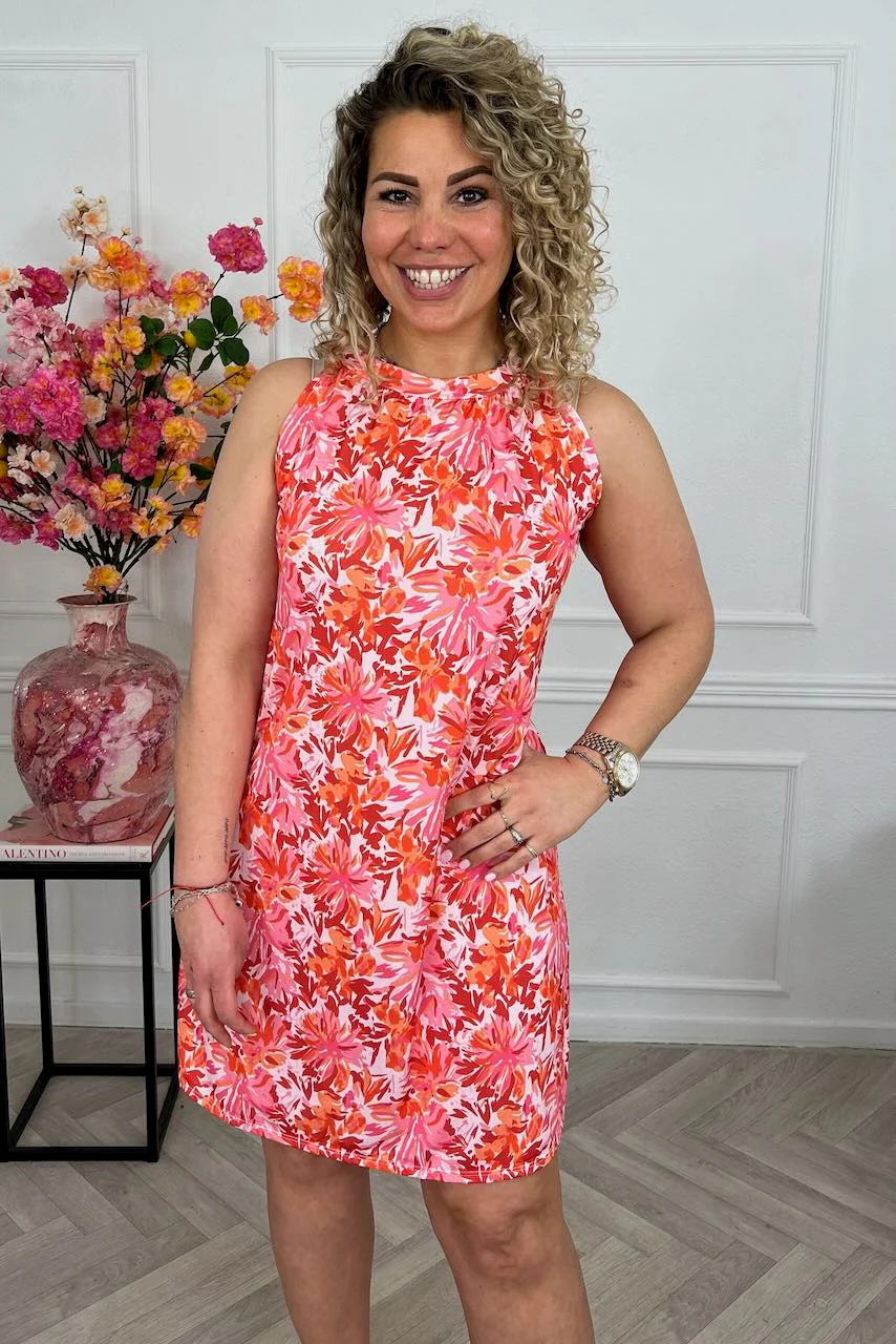 Summer Halter Flower Dress - Orange/Pink - Image 4