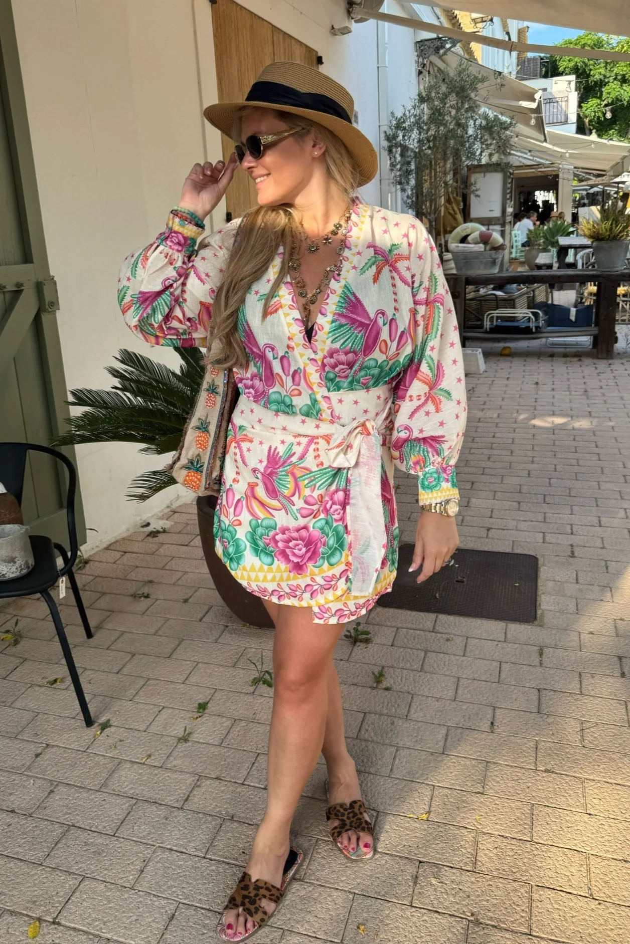 Summer Print Wrap Dress - White/Multicolor