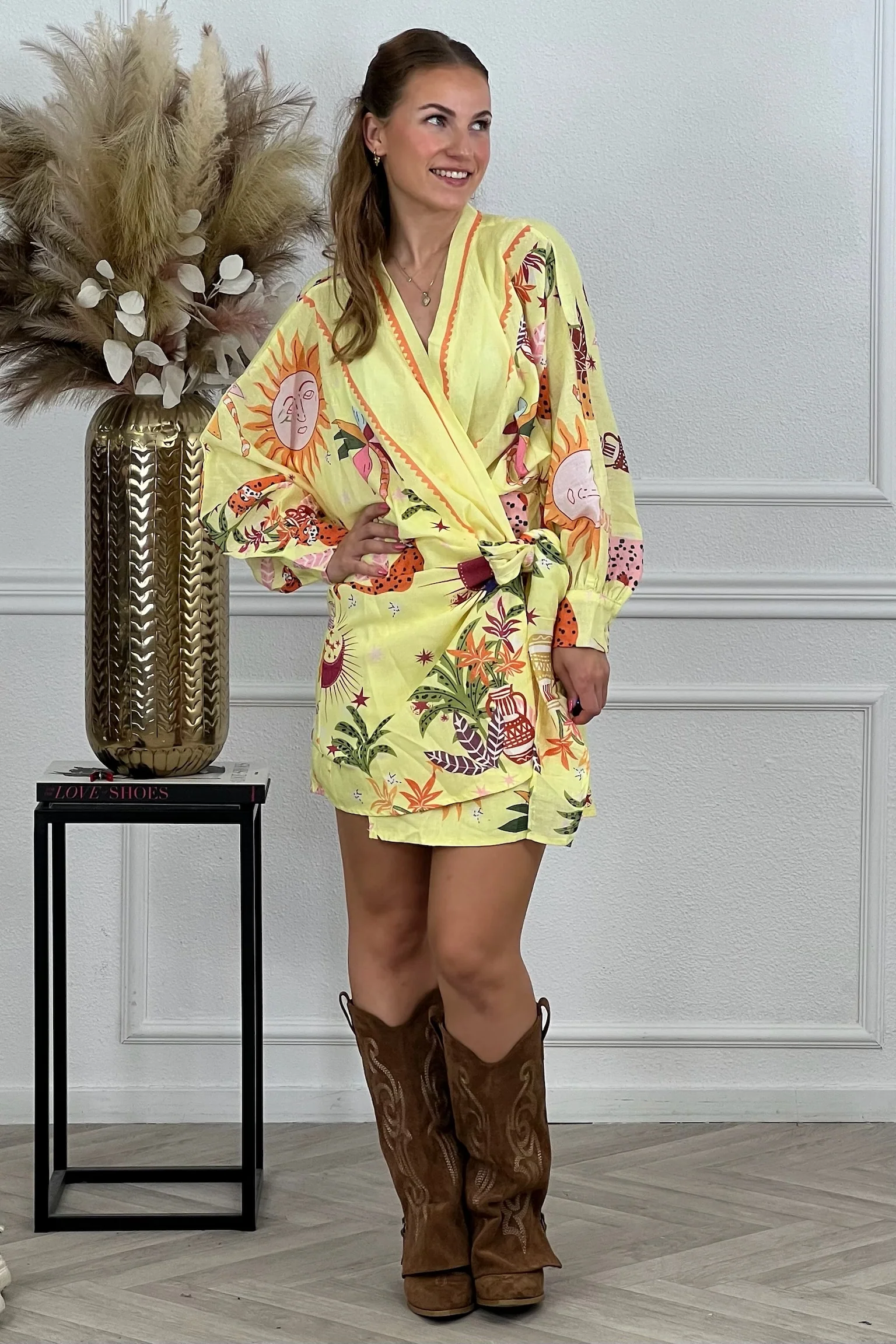 Summer Print Wrap Dress - Yellow/Orange