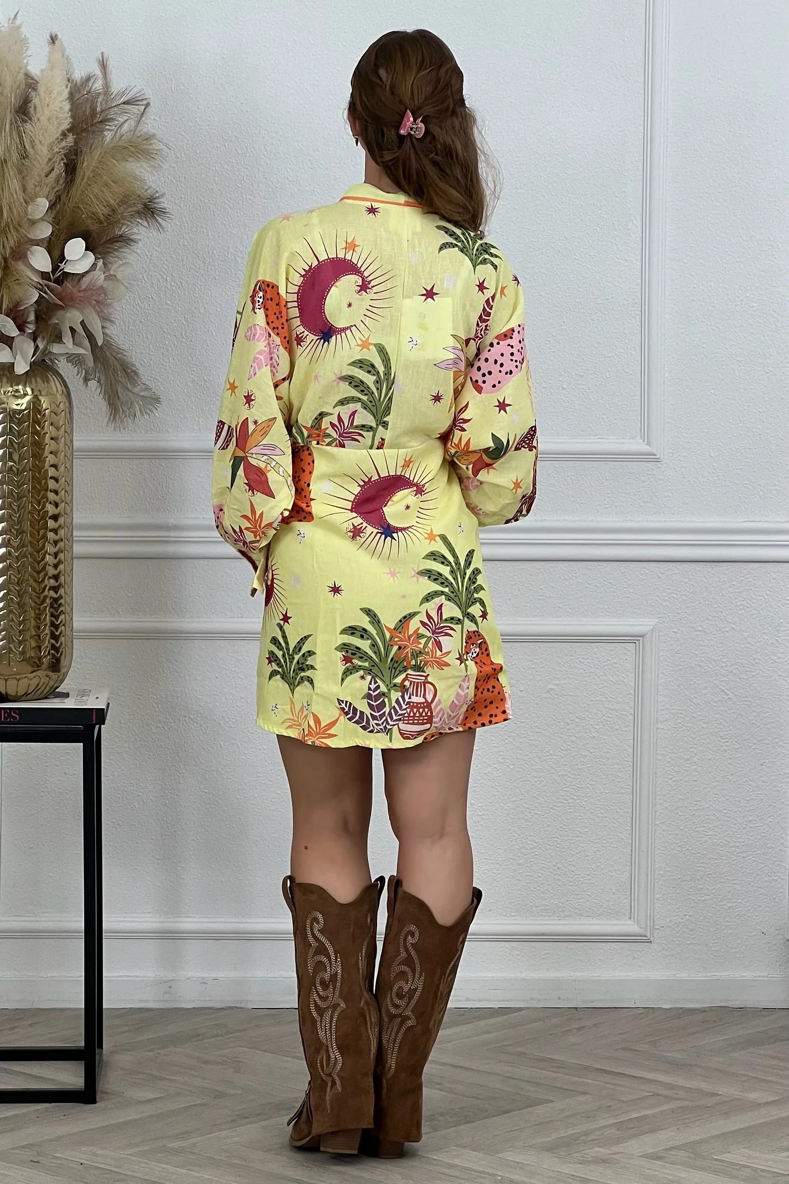 Summer Print Wrap Dress - Yellow/Orange - Image 4