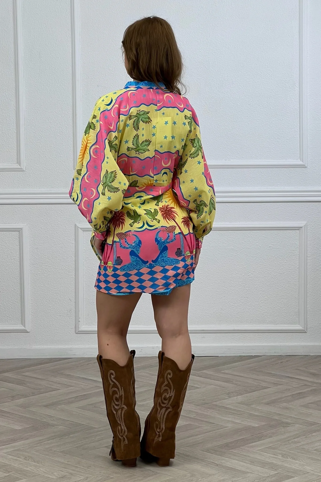 Summer Print Wrap Dress - Yellow/Multicolor - Image 6