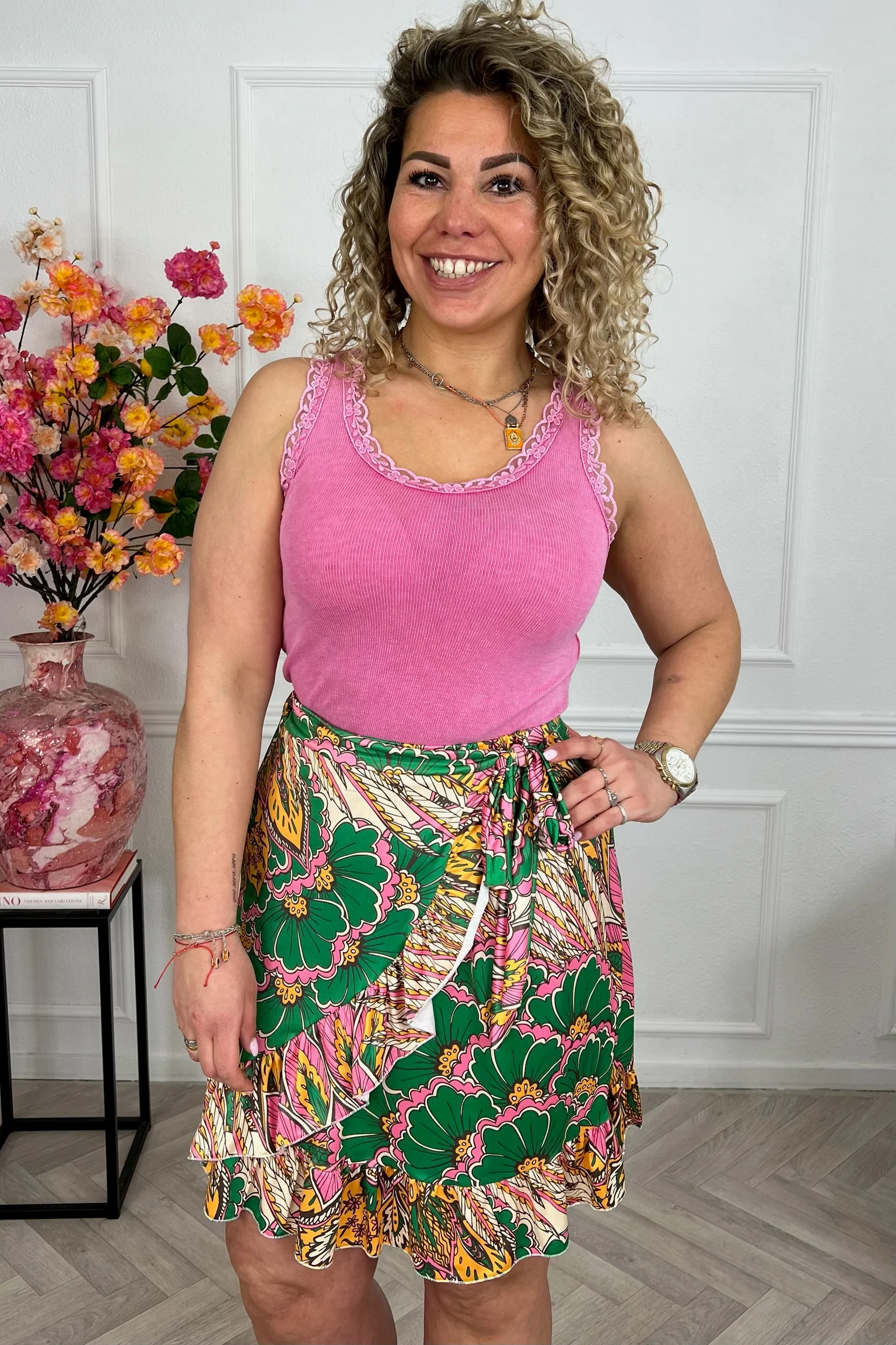 Summer Spanish Peacock Skirt - Pink/Green