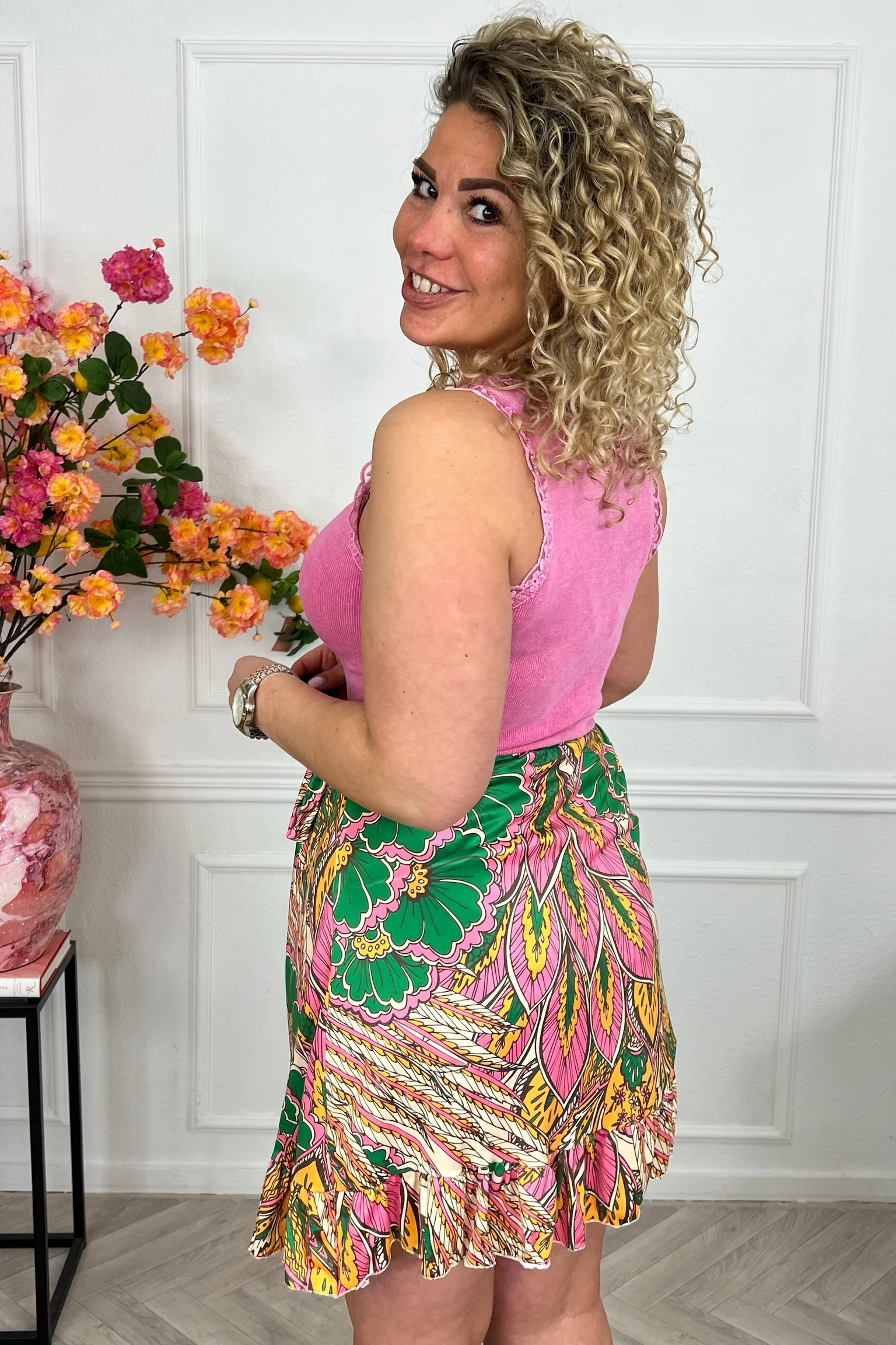 Summer Spanish Peacock Skirt - Pink/Green - Image 3