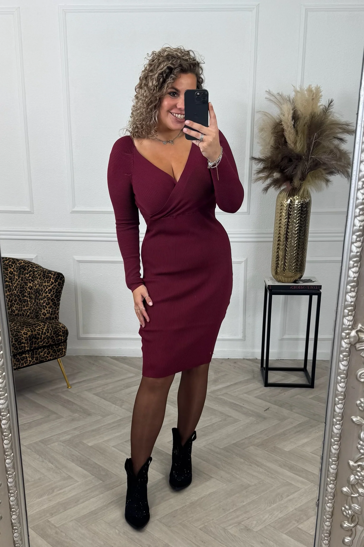 Super Stretch Pencil Dress - Bordeaux - Image 4