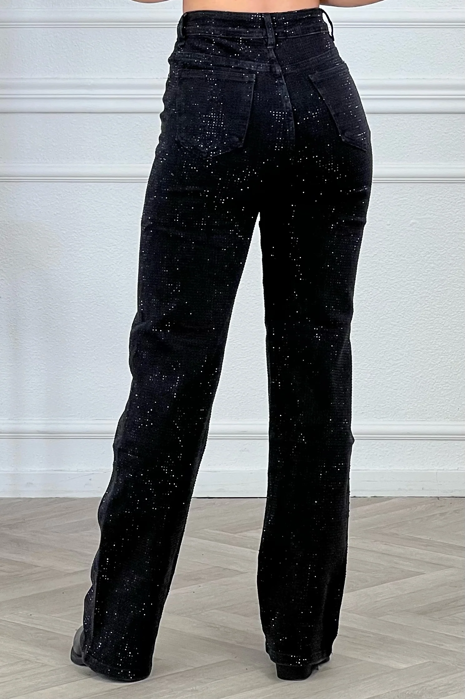 Super Stretch Wide Leg Glitter Jeans - Black - Image 3