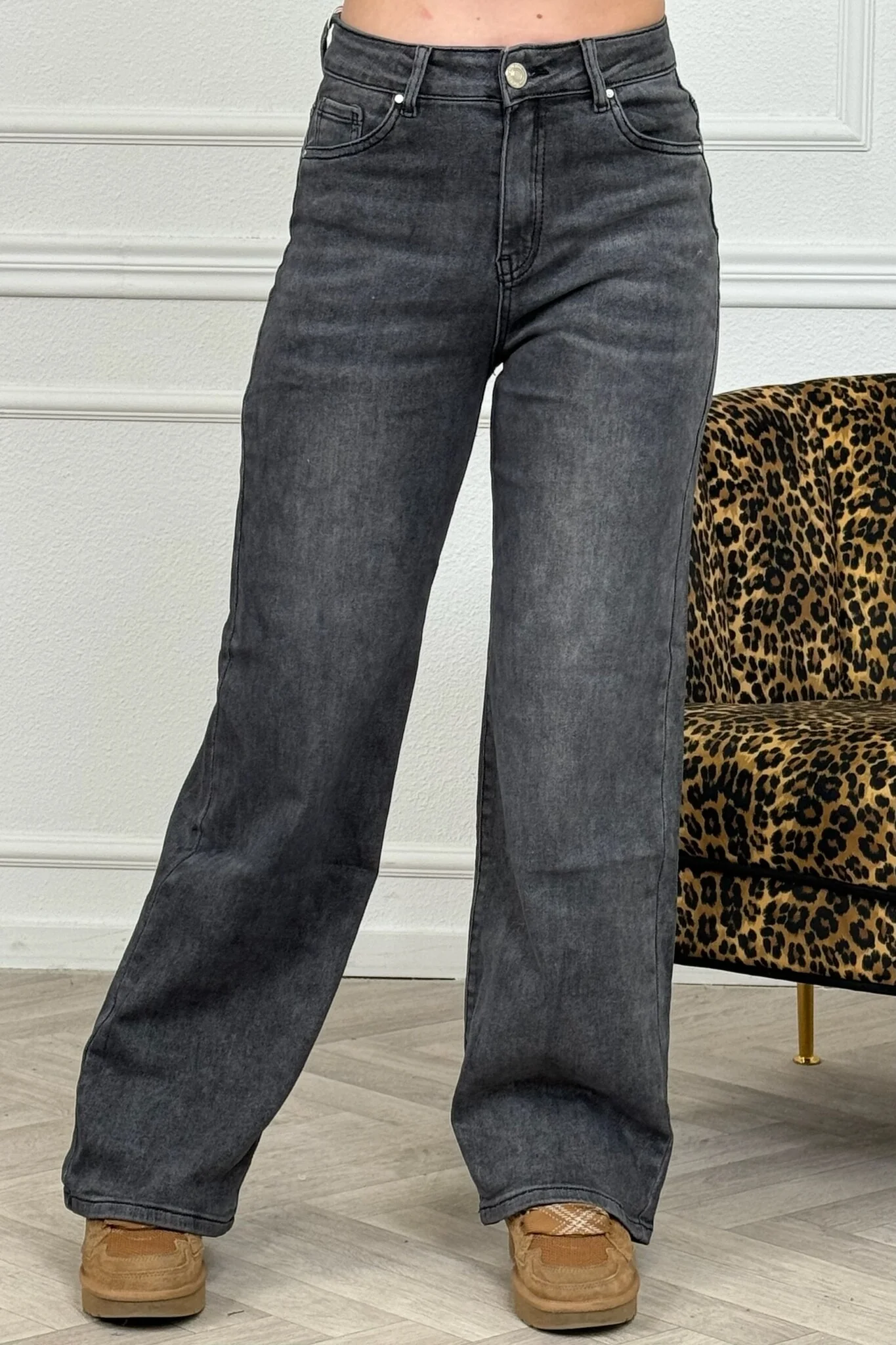Super Stretch Wide Leg Jeans - Dark Grey