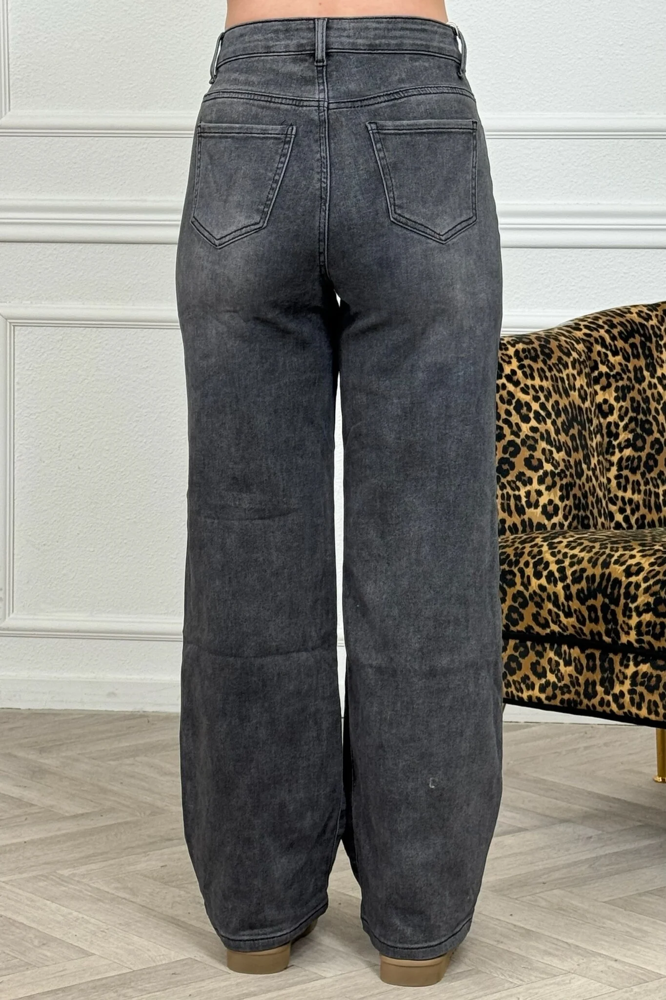 Super Stretch Wide Leg Jeans - Dark Grey - Image 3