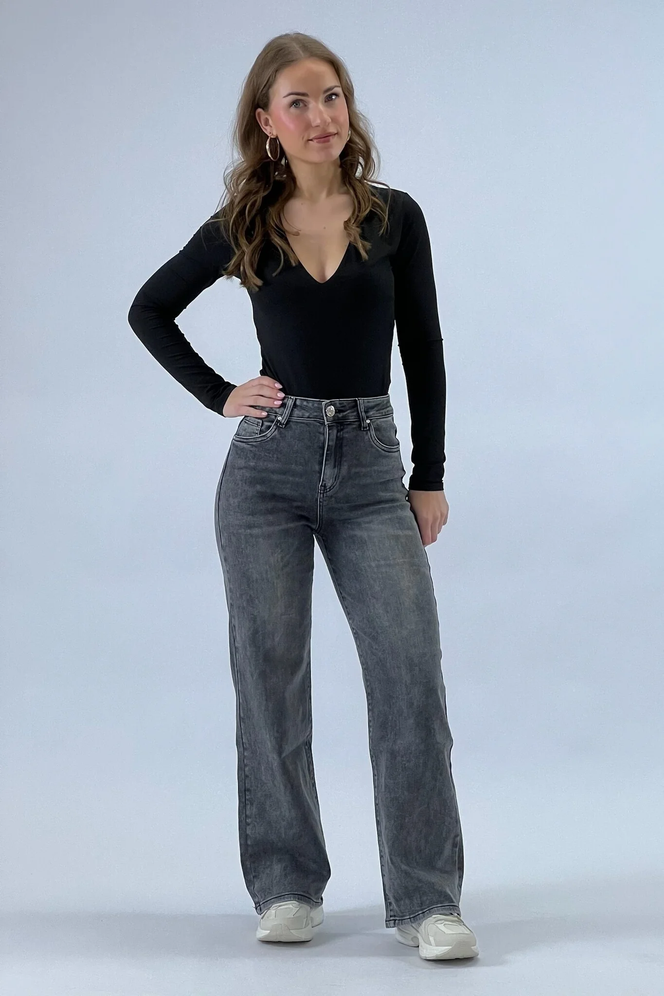 Super Stretch Wide Leg Jeans - Dark Grey - Image 5