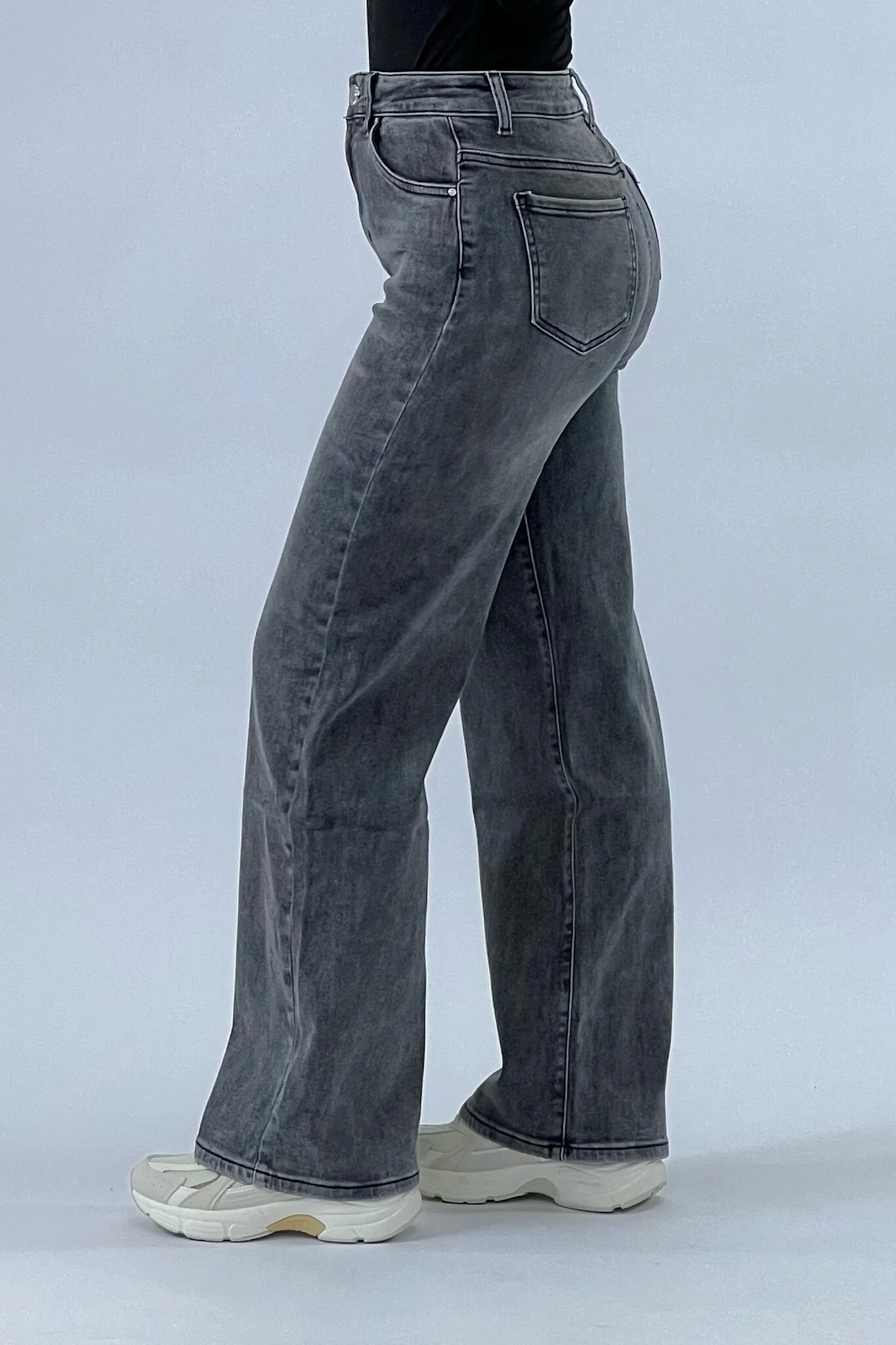 Super Stretch Wide Leg Jeans - Dark Grey - Image 6