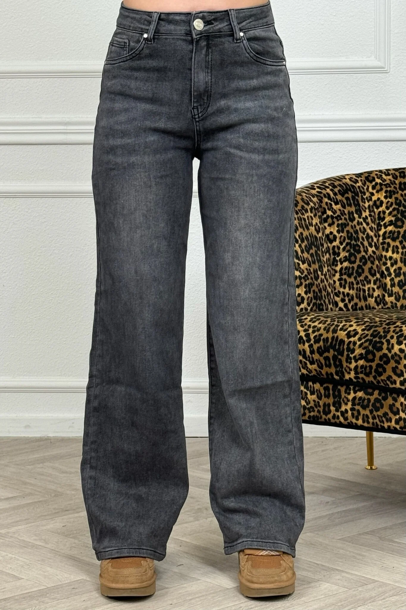 Super Stretch Wide Leg Jeans - Dark Grey - Image 9