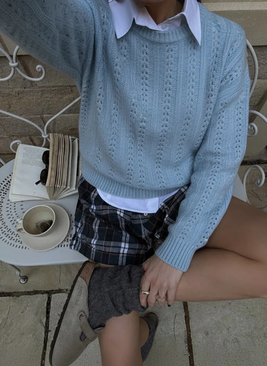 Sweet Crochet Sweater - Light Blue