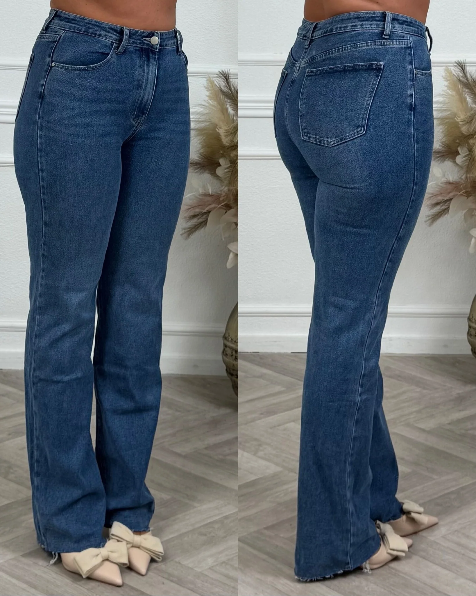 Tall Straight Leg Jeans Ruffle - Dark Blue