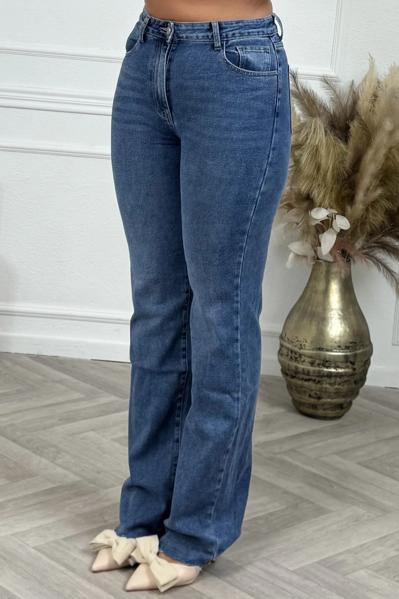 Tall Straight Leg Jeans Ruffle - Dark Blue - Image 2