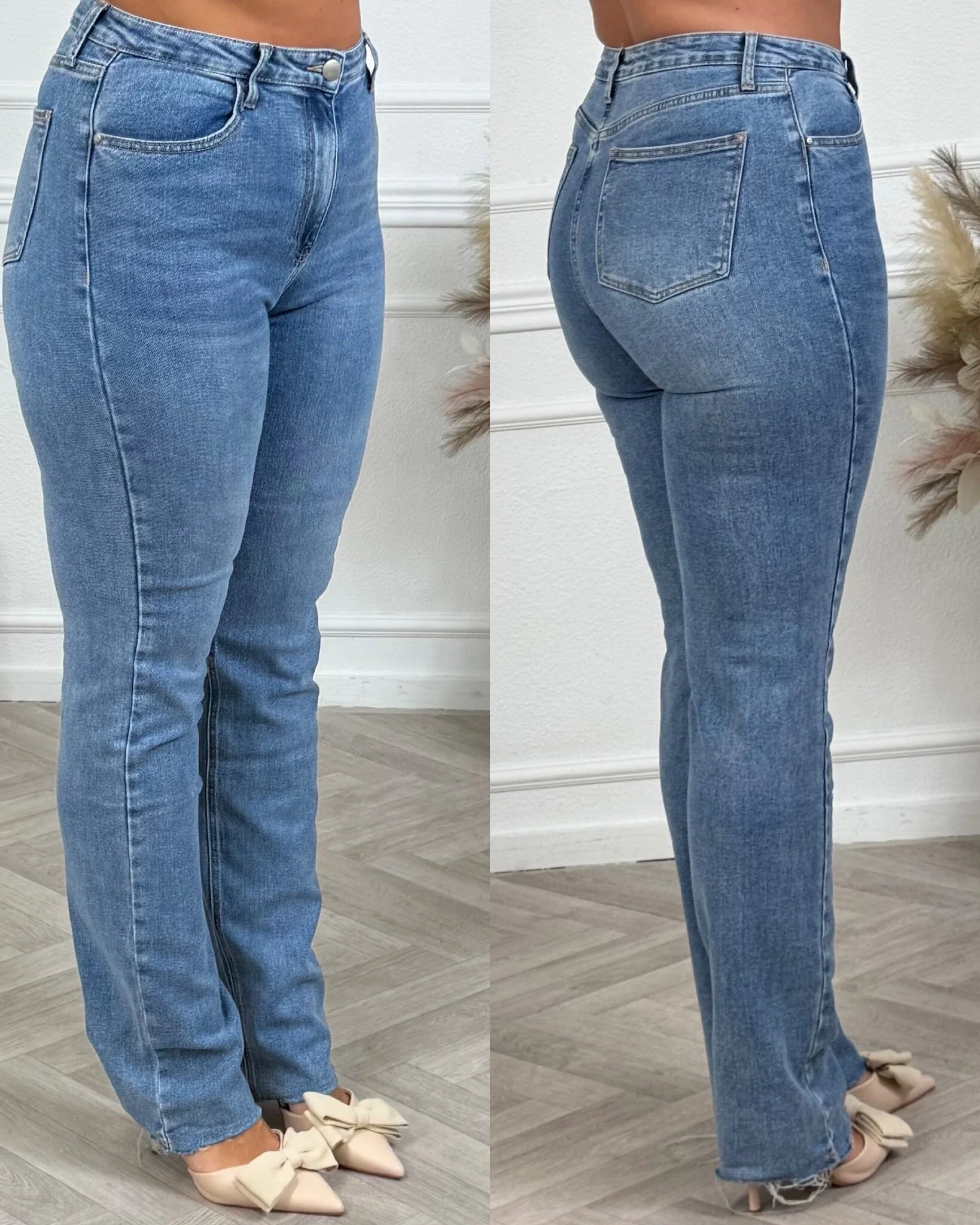 Tall Straight Leg Jeans Ruffle - Light Blue