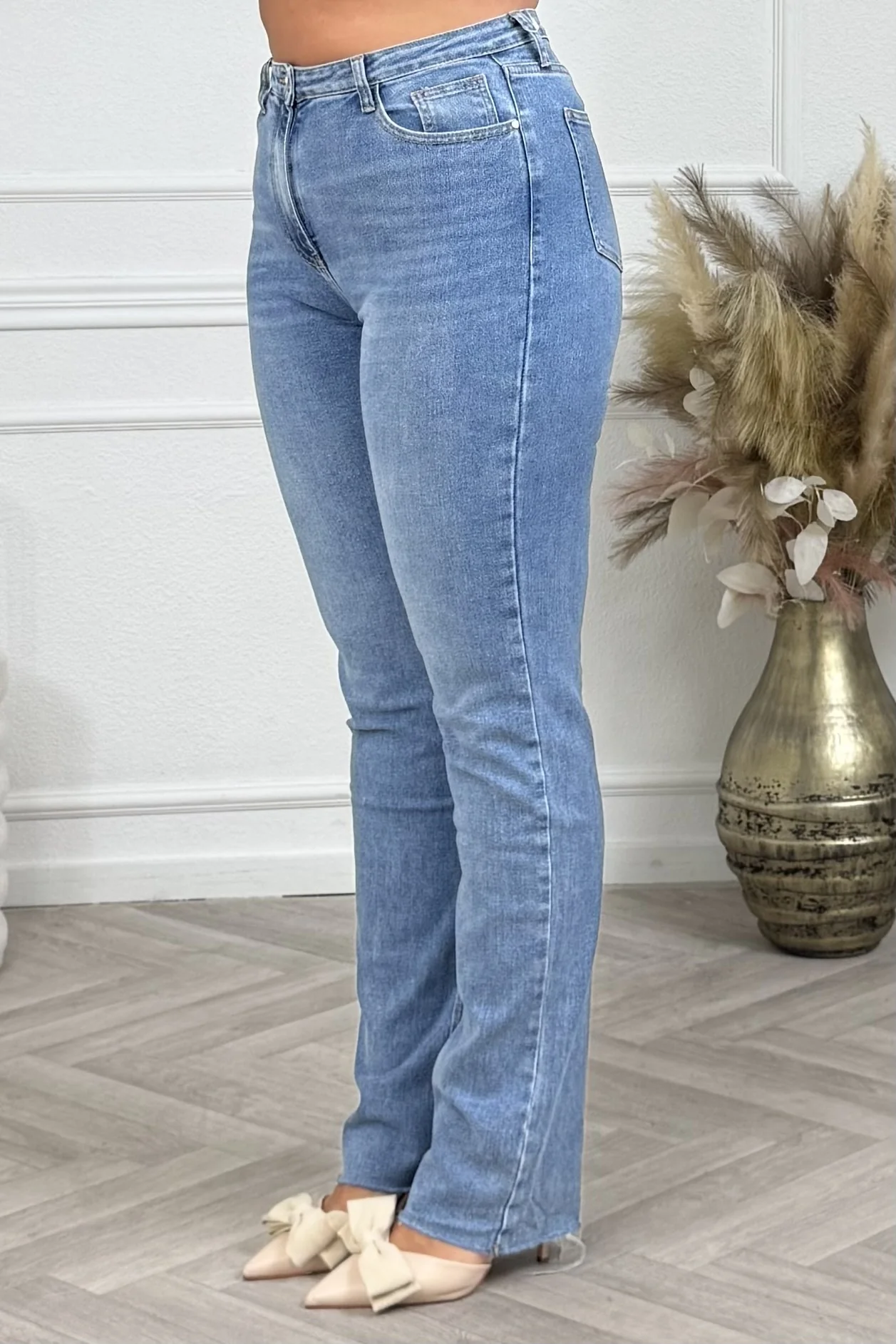 Tall Straight Leg Jeans Ruffle - Light Blue - Image 2
