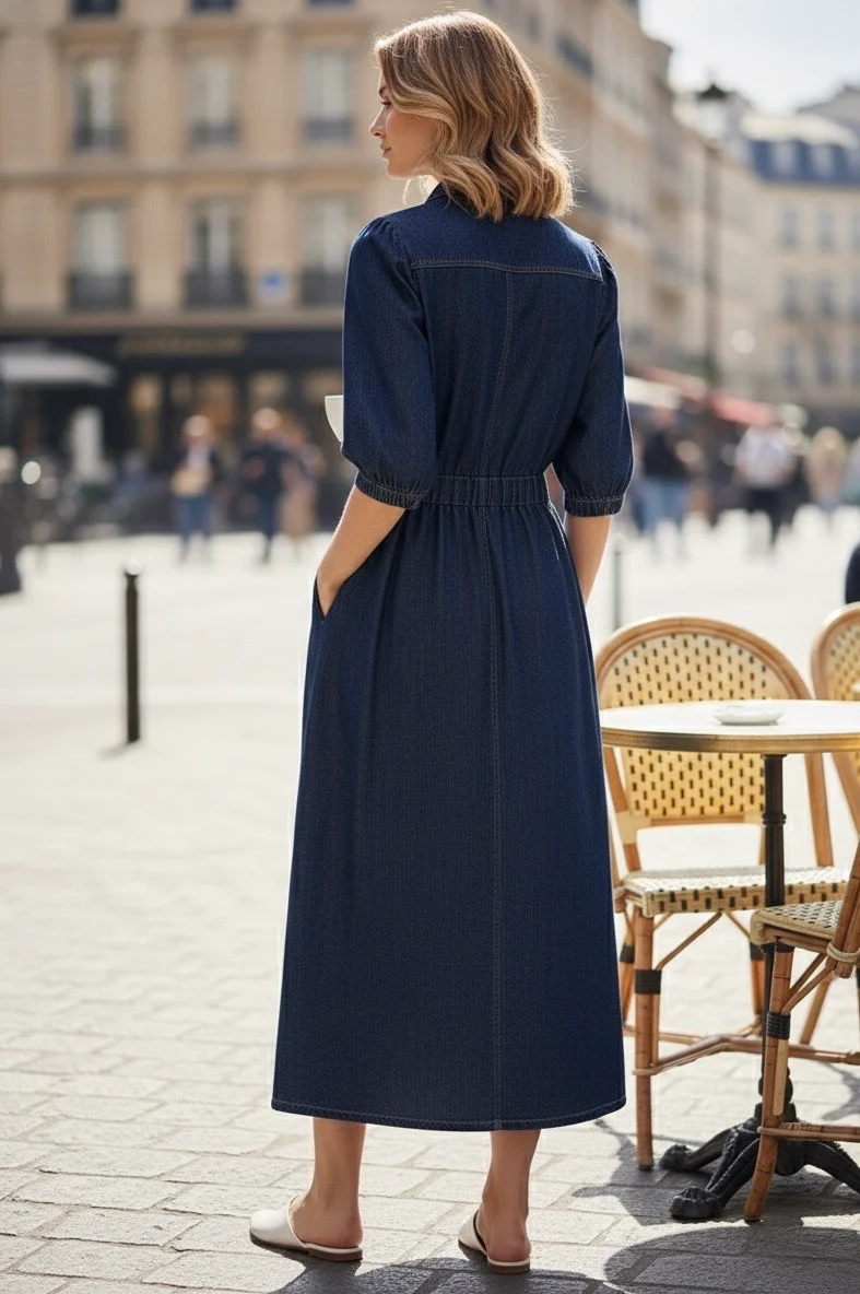 Tatiana Denim Dress - Dark Blue - Image 3