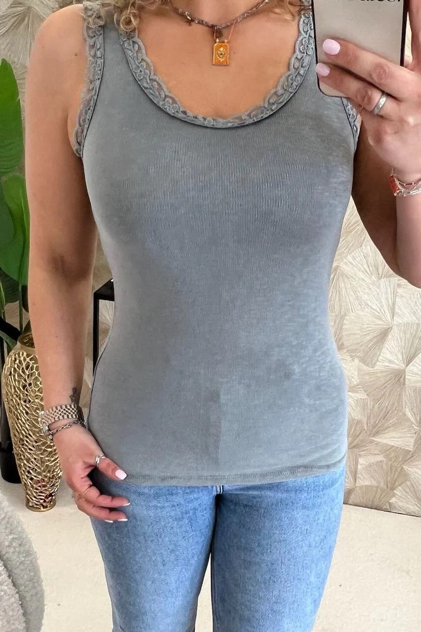 Tess Cotton Lace Top - Grey - Image 3
