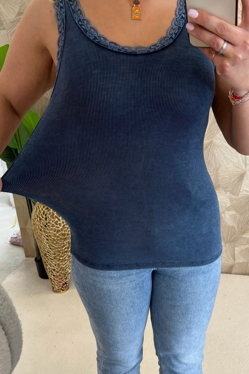 Tess Cotton Lace Top - Navy - Image 3