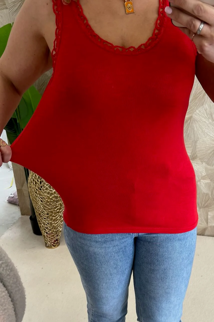 Tess Cotton Lace Top - Red - Image 3
