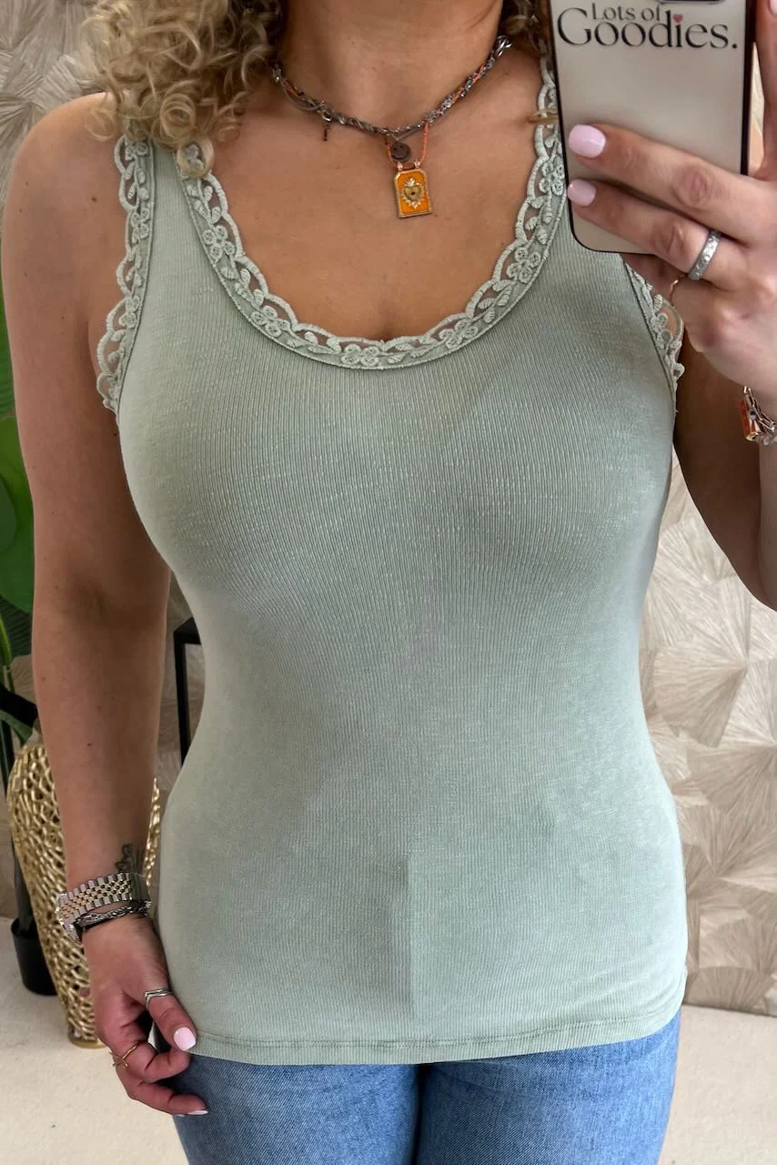 Tess Cotton Lace Top - Sage - Image 2