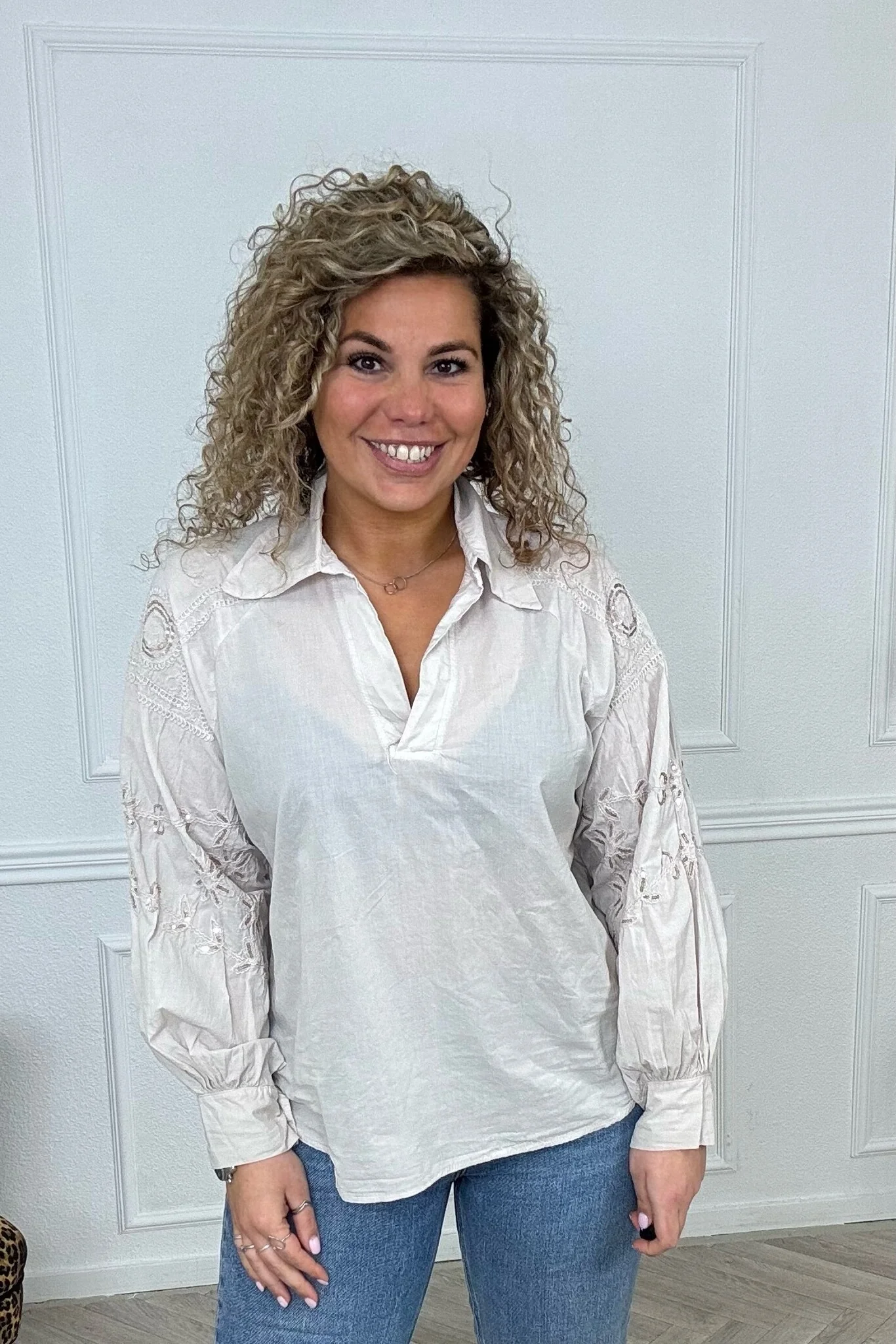 The Label Cotton Leaves Blouse - Beige