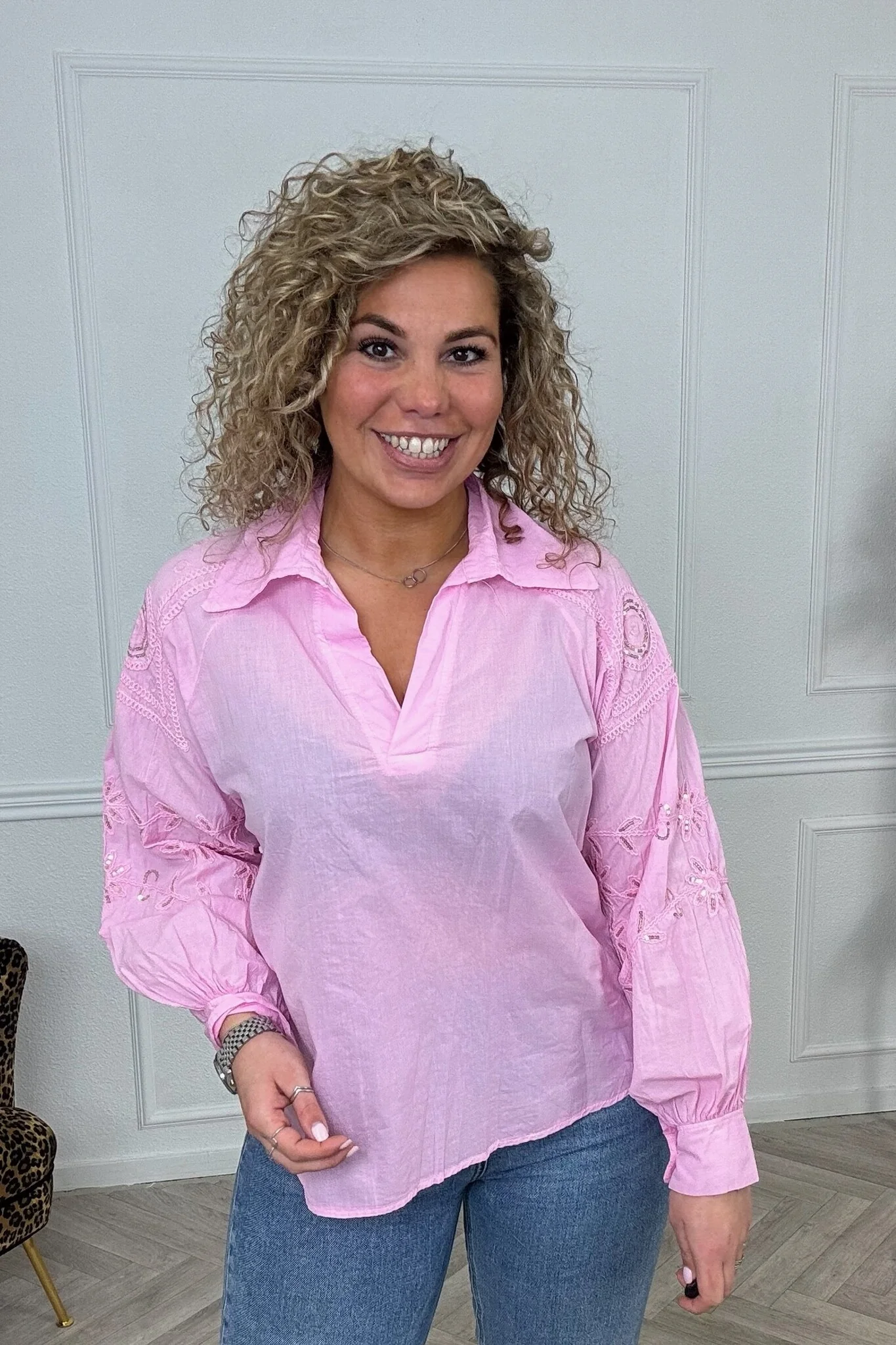 The Label Cotton Leaves Blouse - Sugar Pink - Image 3