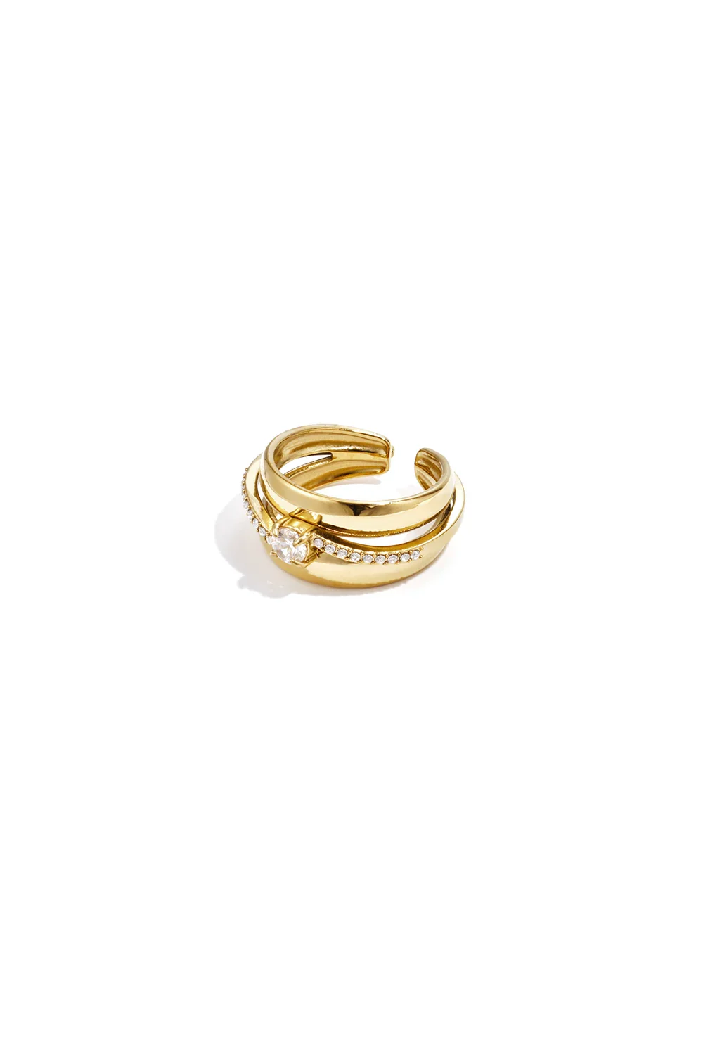 Gelaagde Met Steentjes Ring - Gold - Image 2