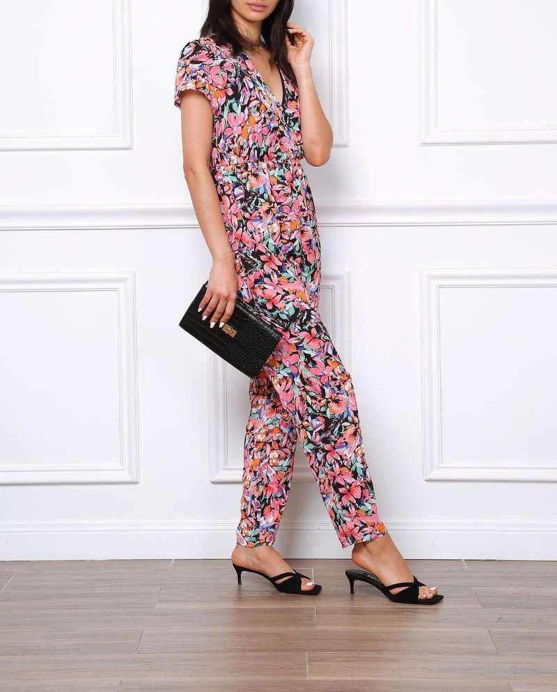 V Neck Flower Jumpsuit - Black - Image 4