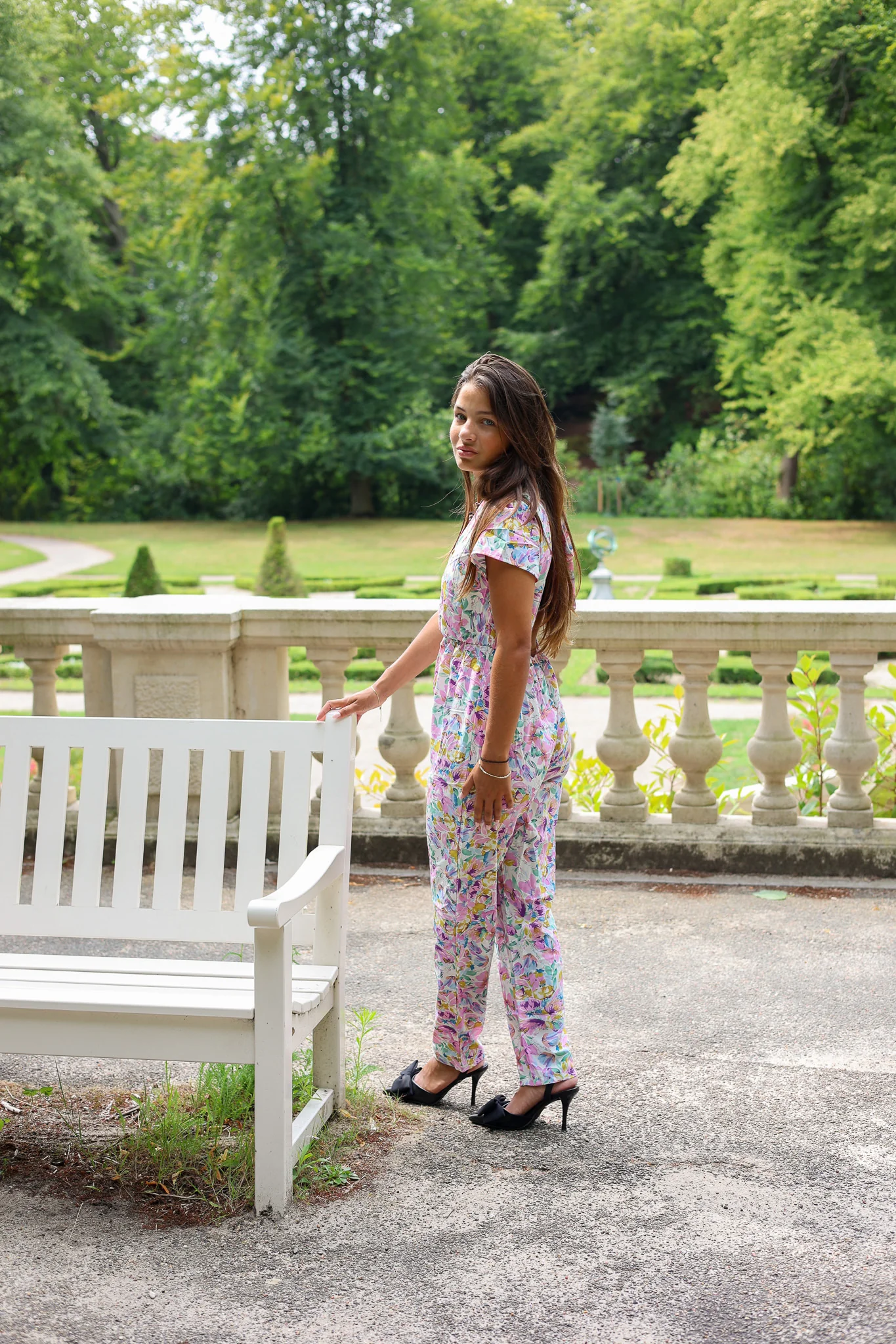 V Neck Flower Jumpsuit - White - Image 2