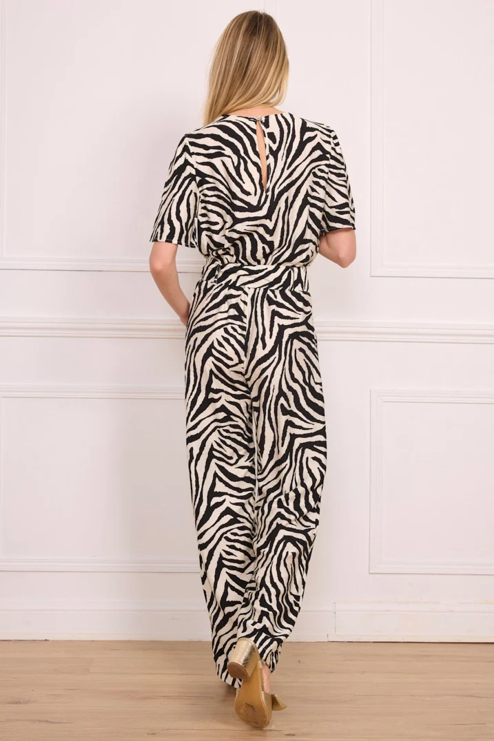 V Neck Zebra Jumpsuit - Black - Image 2