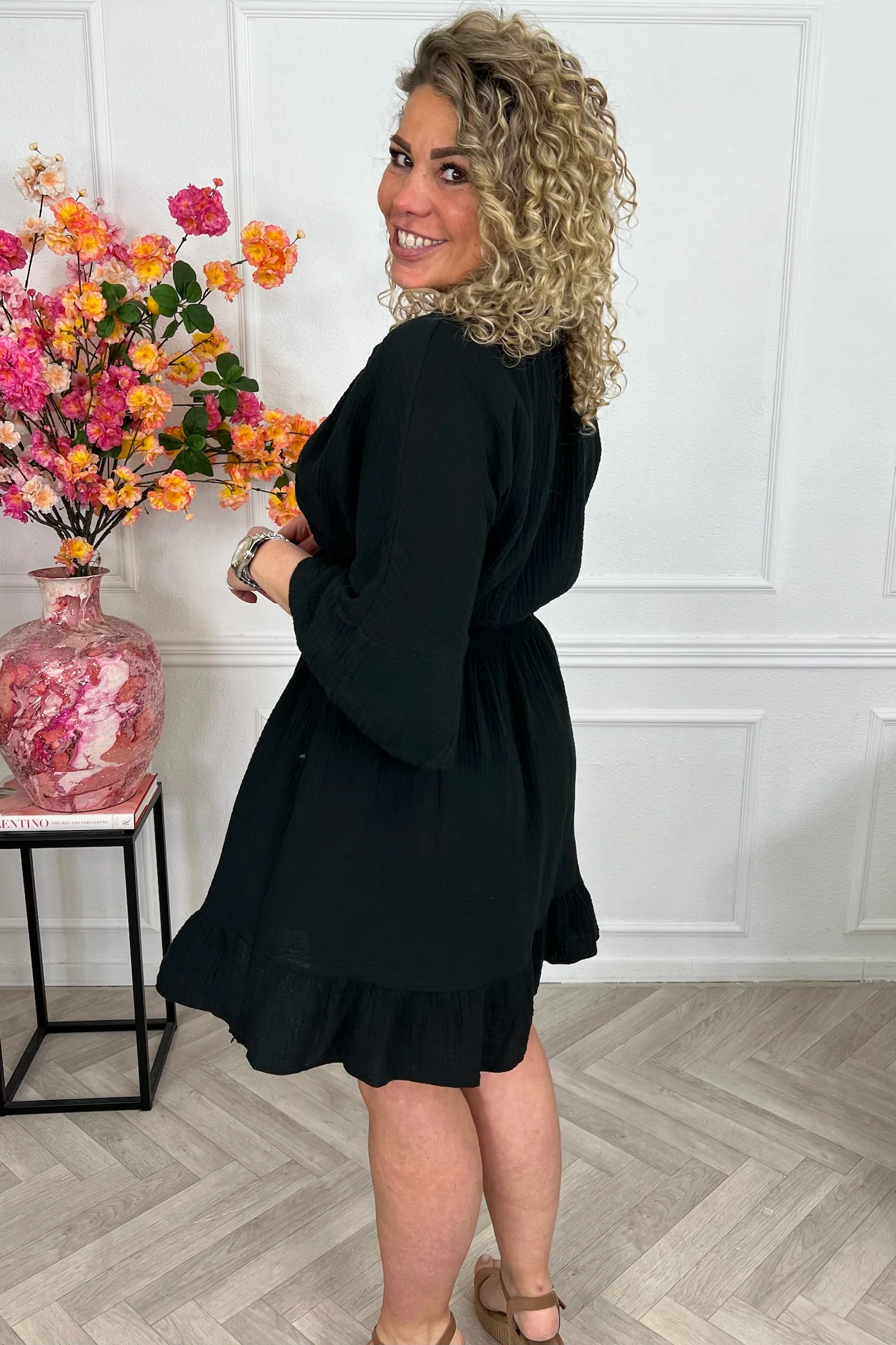 Valencia Mousseline Taille Dress - Black - Image 3